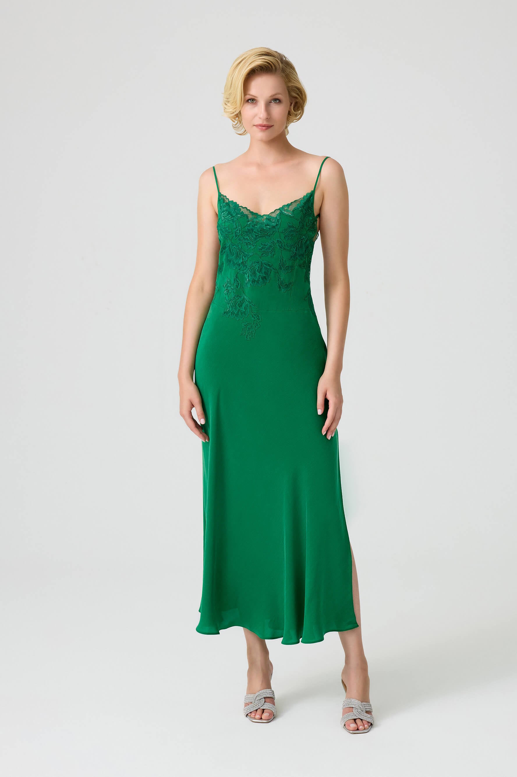 Helena - CUPRO Long Trimmed Inner Nightie - Emerald Green