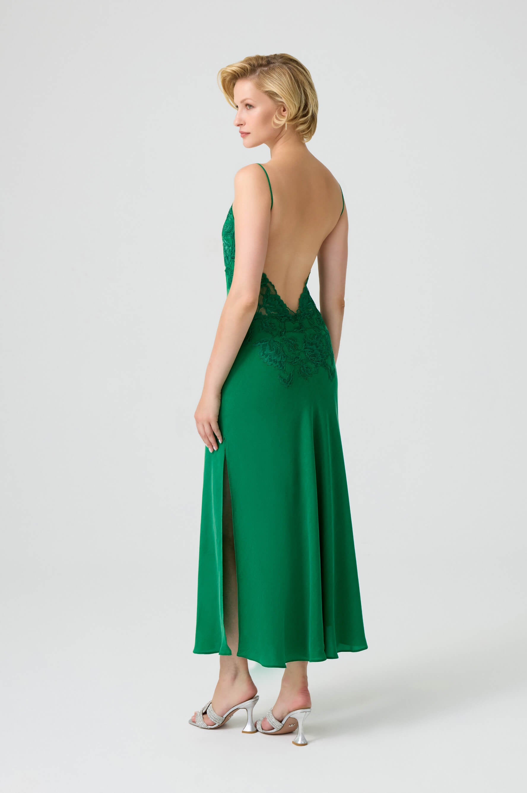 Helena - CUPRO Long Trimmed Inner Nightie - Emerald Green