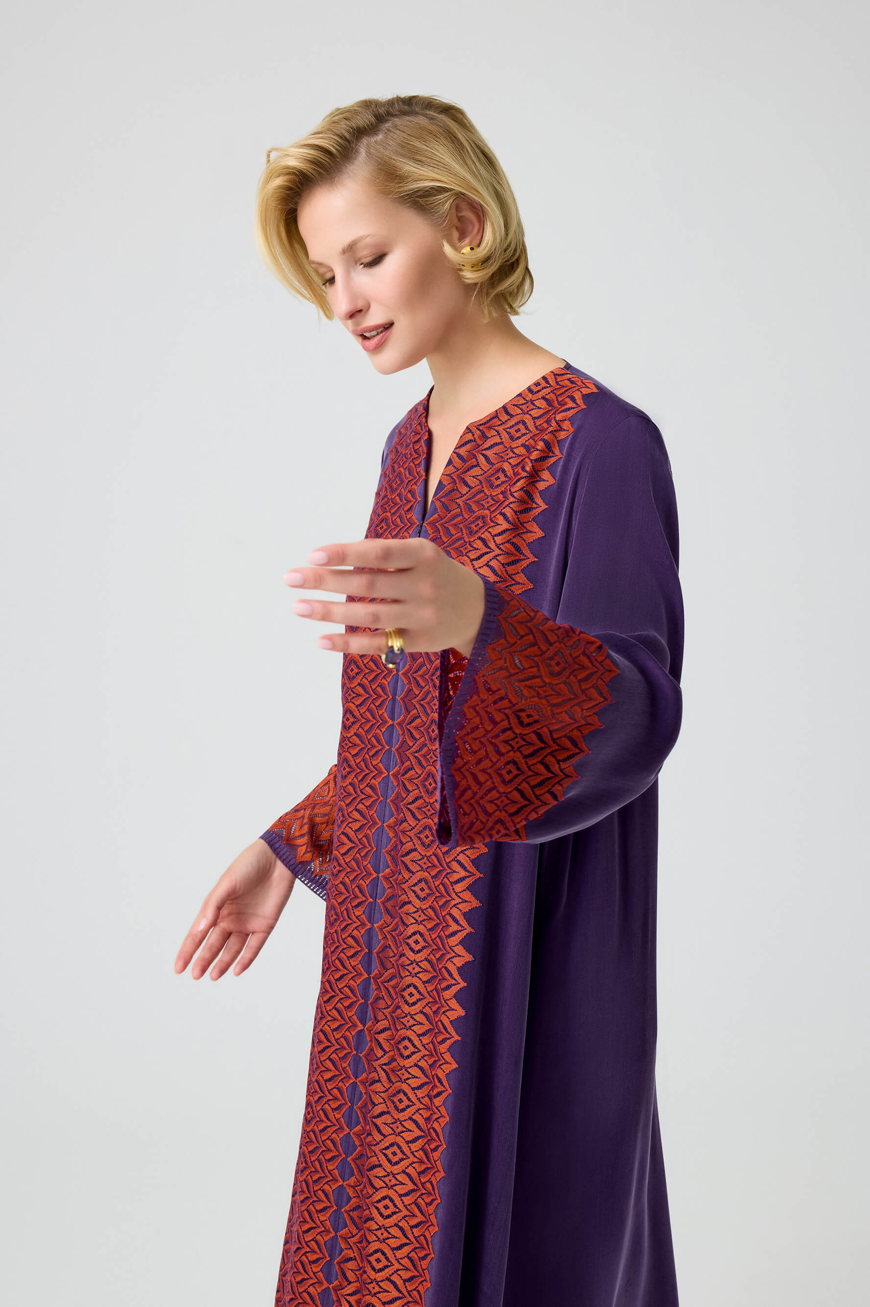 Cassia - CUPRO Long Trimmed Zippered Dress - Multicoloured