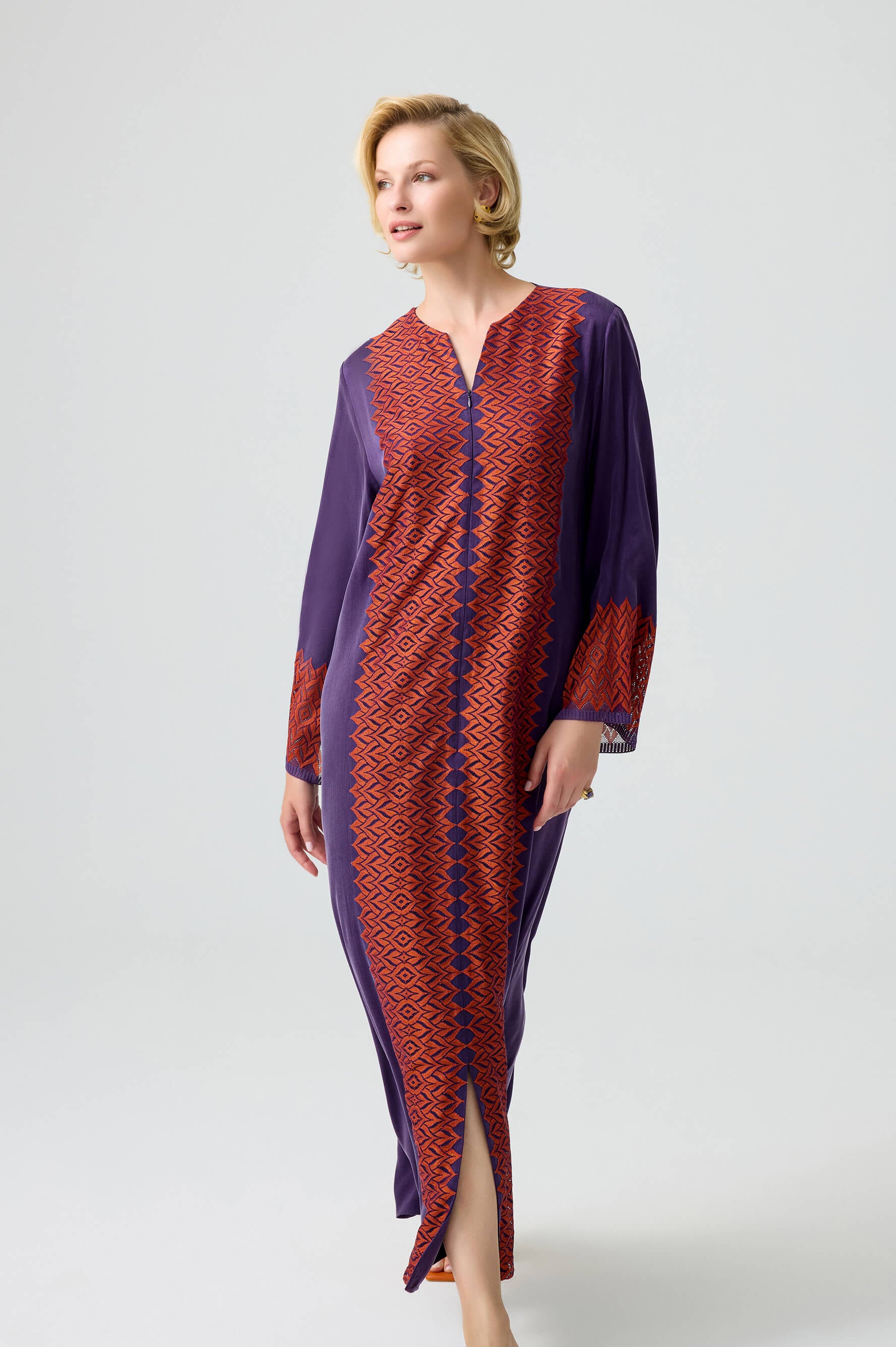 Cassia - CUPRO Long Trimmed Zippered Dress - Multicoloured