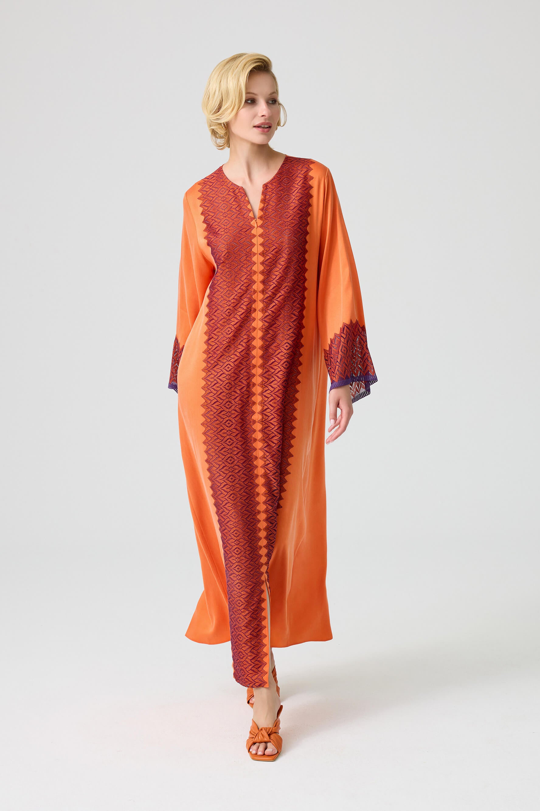 Clementine - CUPRO Long Trimmed Zippered Dress - Multicoloured