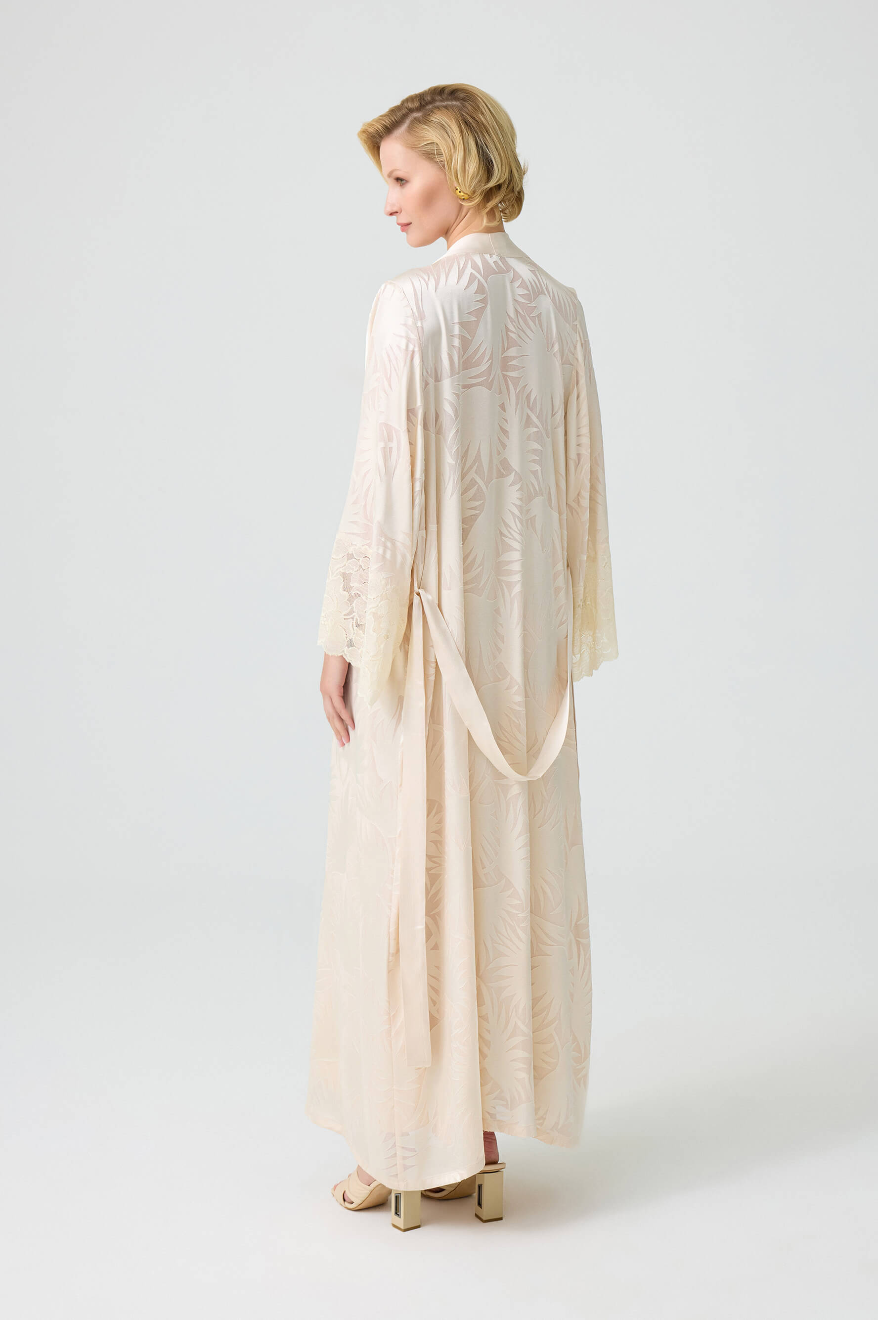 Charlotte - Trimmed Silky Robe Set with Inner Nightie - Vanilla