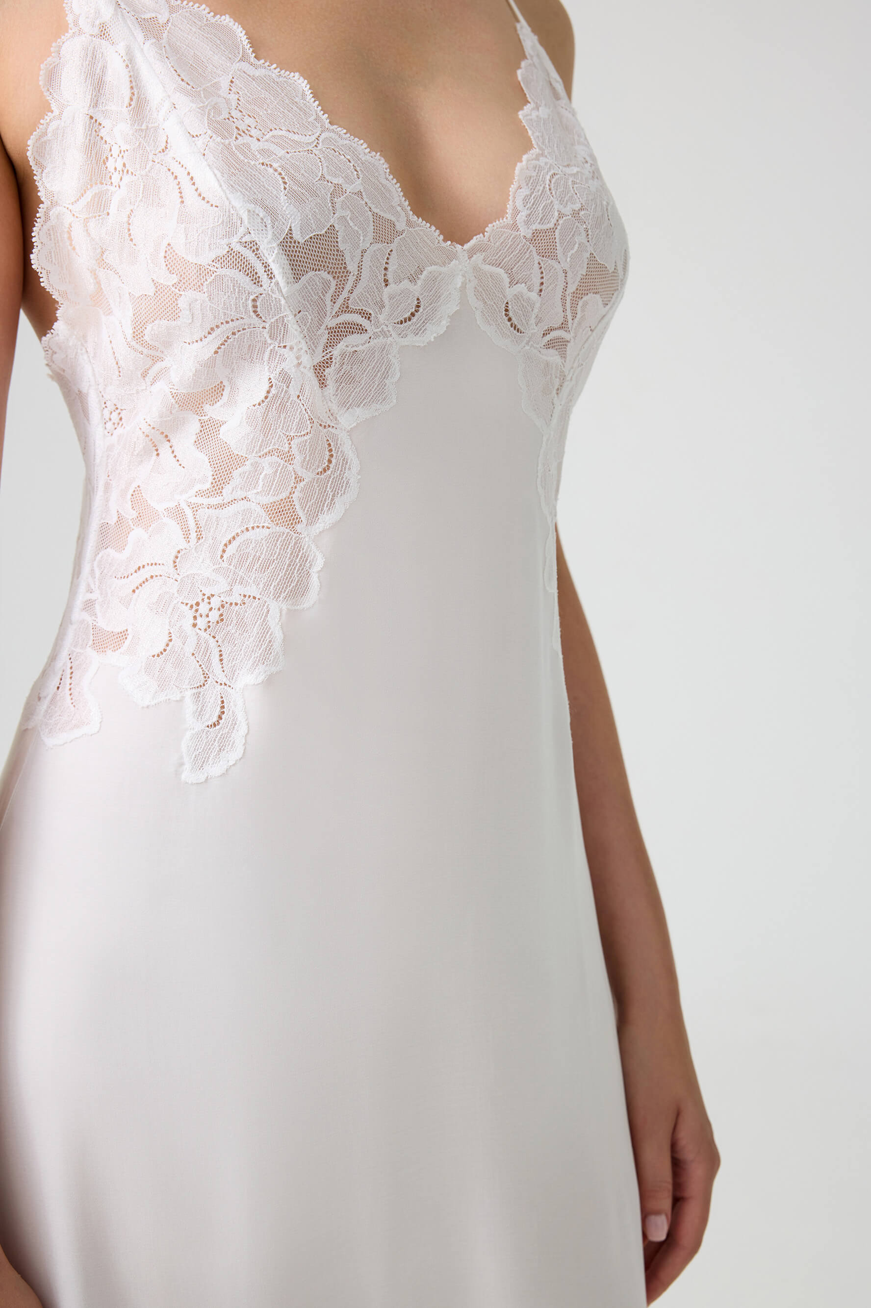 Silky Charlotte - Trimmed Robe Set with CUPRO Inner Nightie - Off White