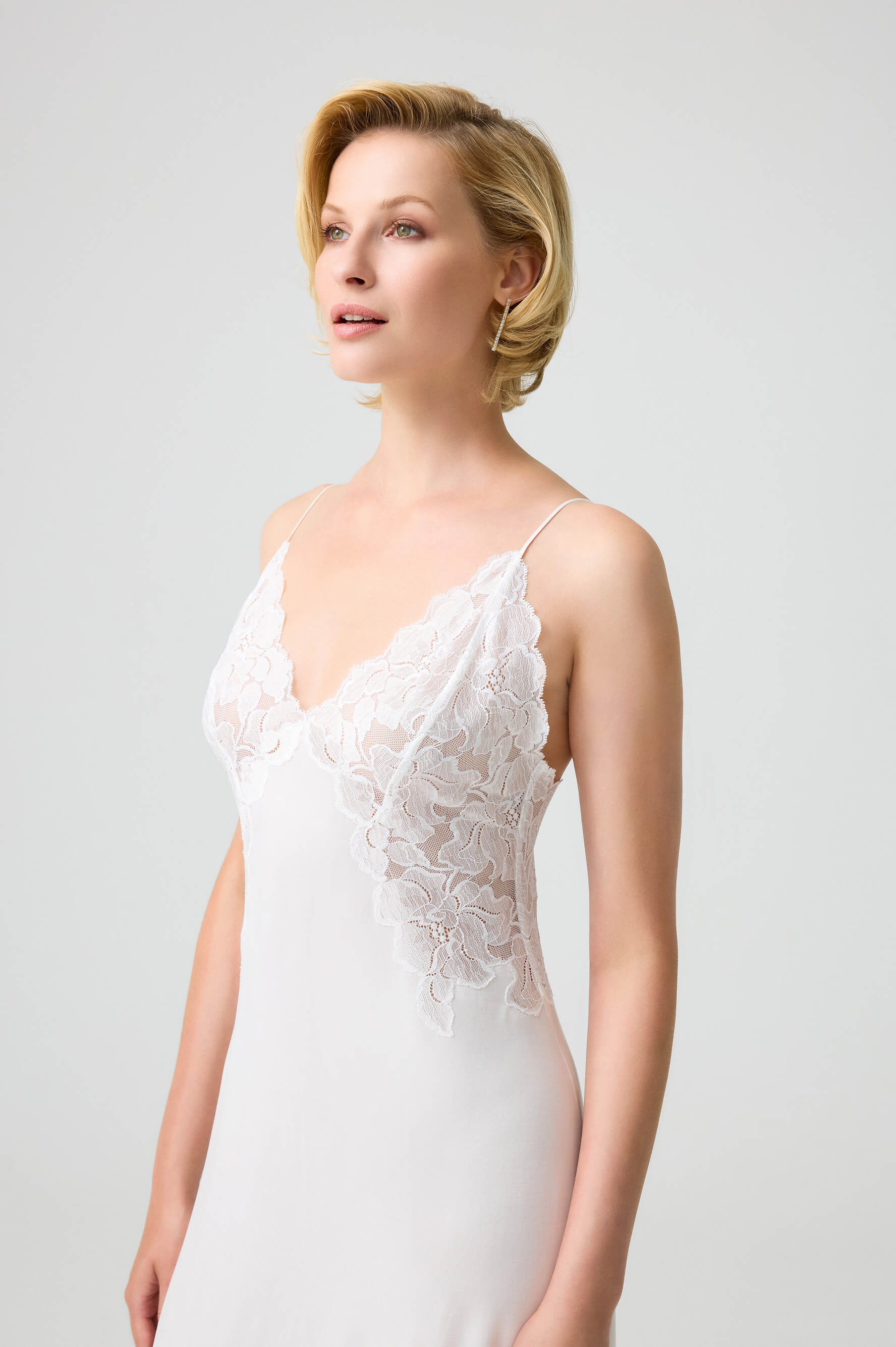 Silky Charlotte - Trimmed Robe Set with CUPRO Inner Nightie - Off White