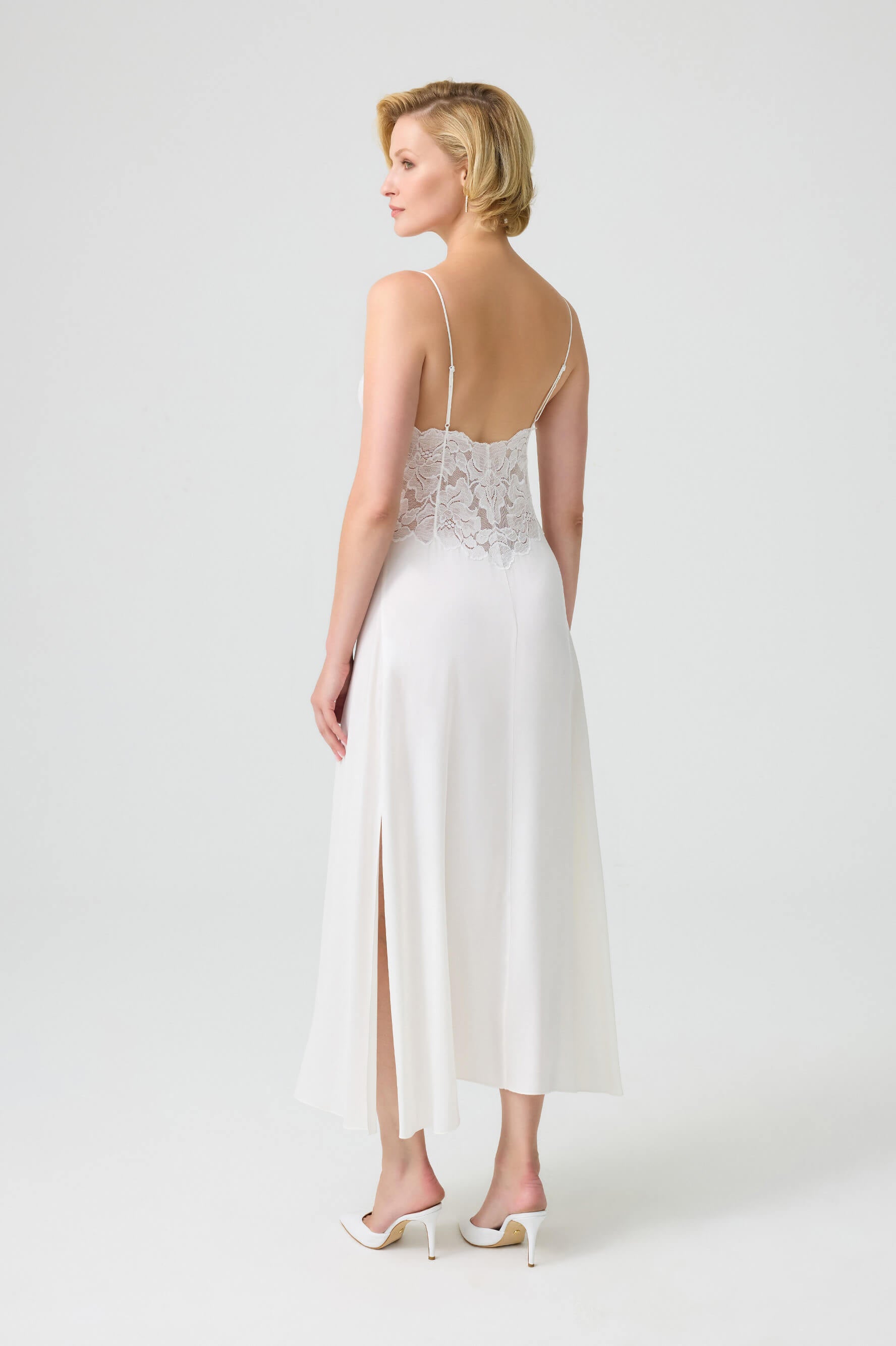 Silky Charlotte - Trimmed Robe Set with CUPRO Inner Nightie - Off White