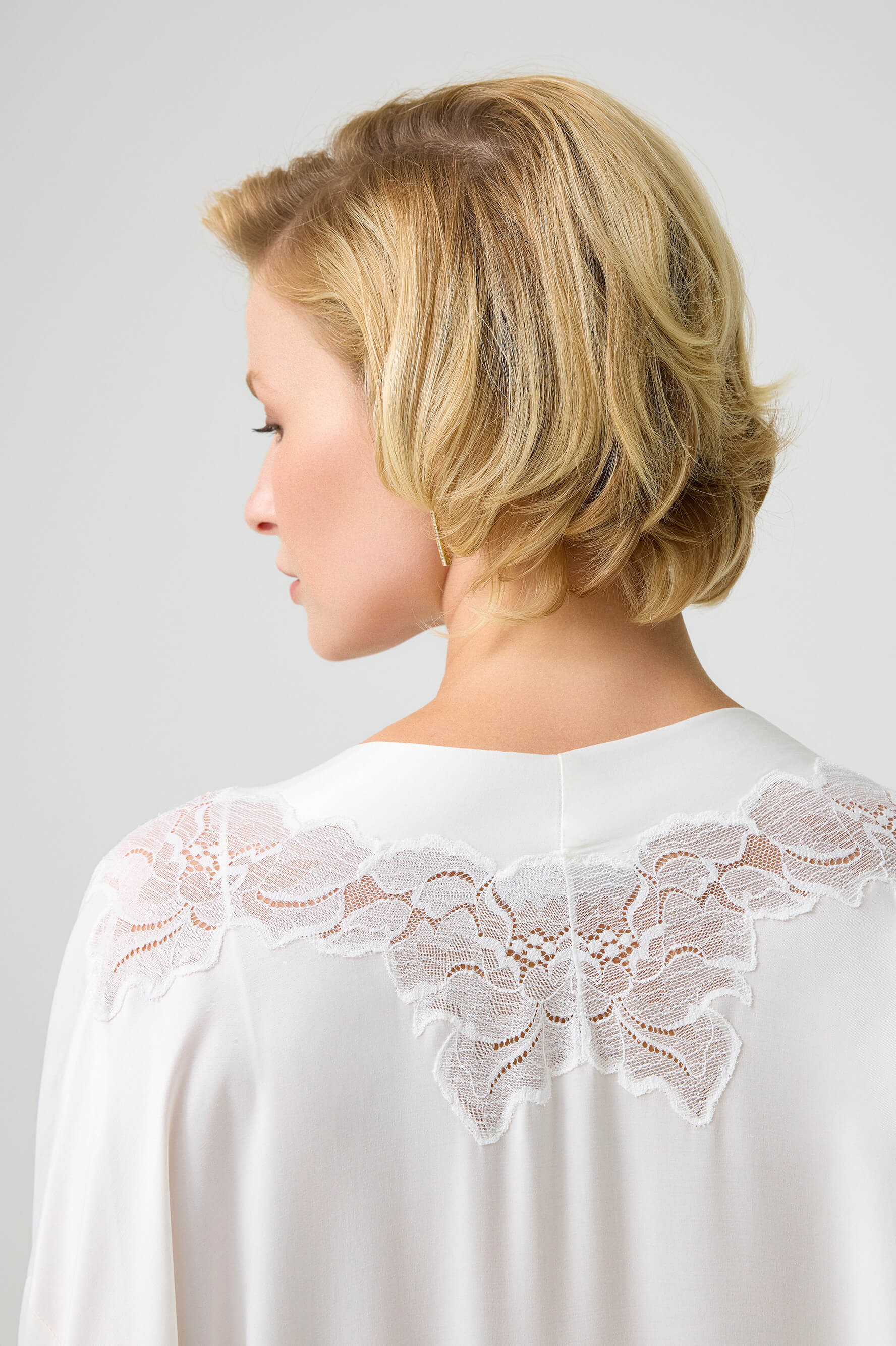 Arabella Long CUPRO Robe Set with Off White Lace on Off White