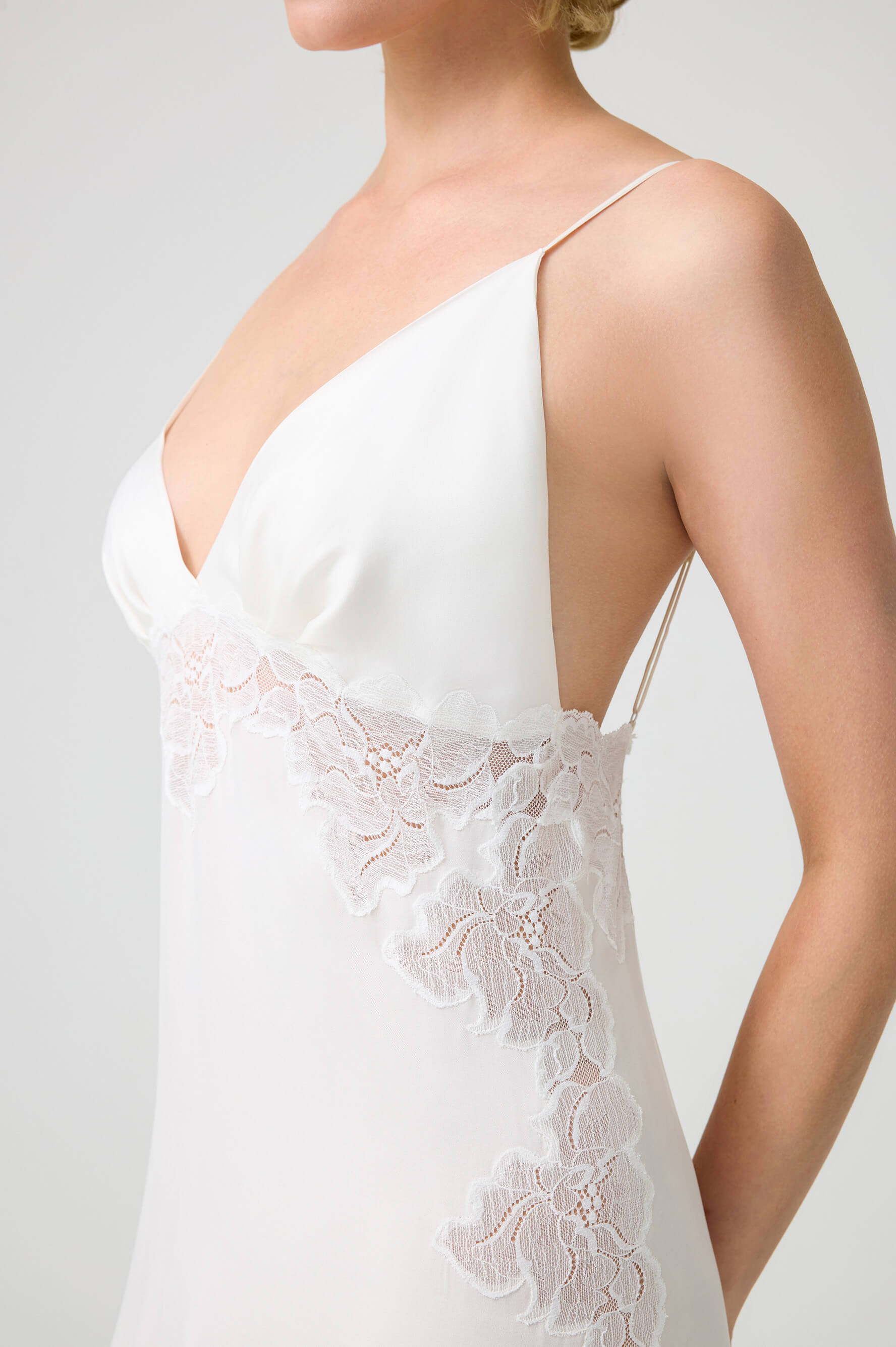 Arabella Long CUPRO Robe Set with Off White Lace on Off White
