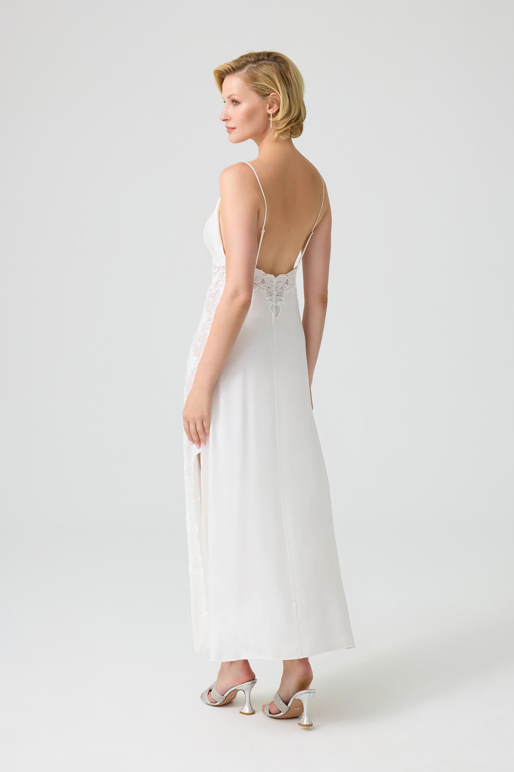 Arabella Long CUPRO Robe Set with Off White Lace on Off White