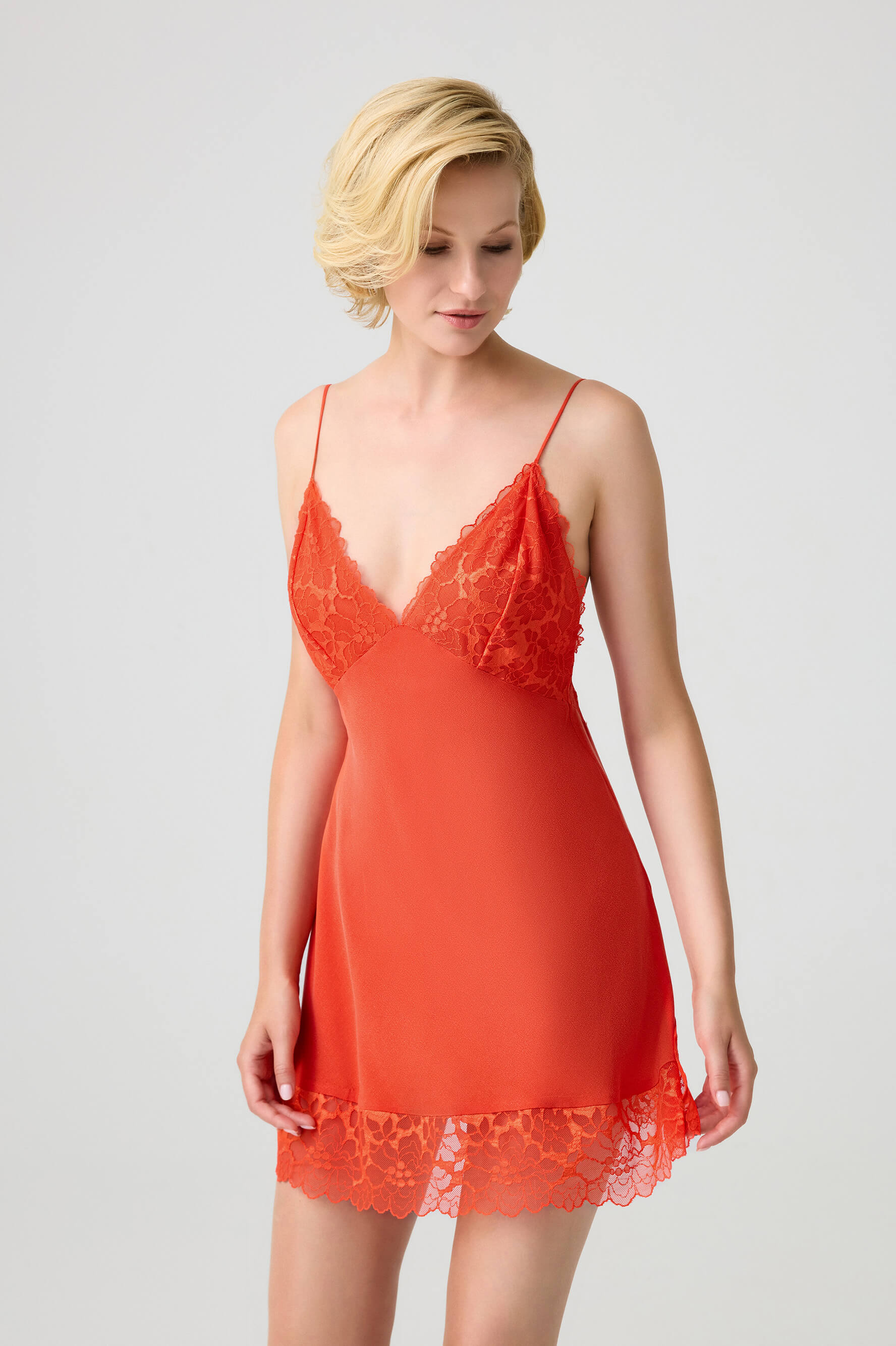Miss Philippa - CUPRO Short Trimmed Inner Nightgown - Dark Orange