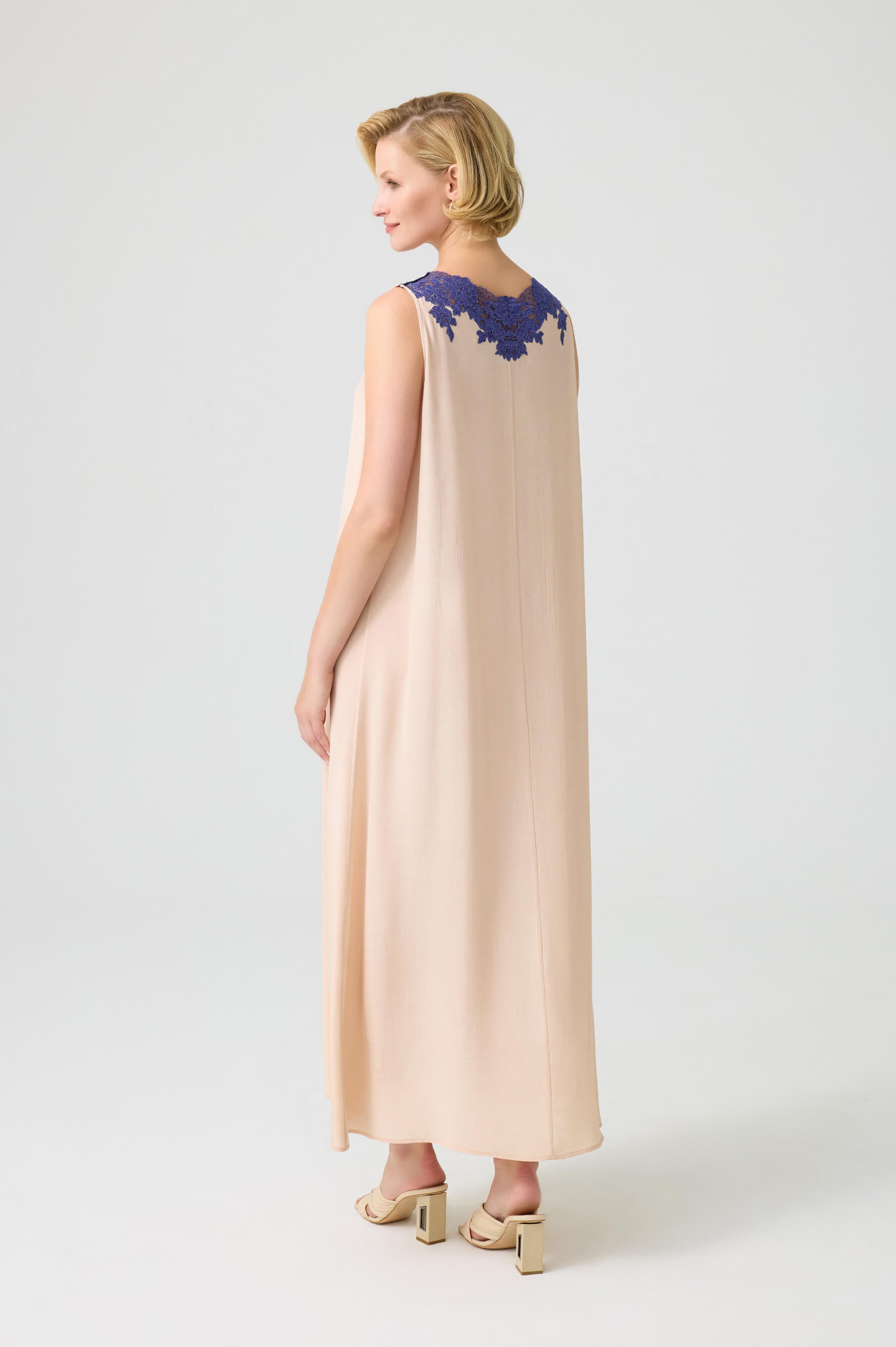 Maud -Trimmed Rayon Buttoned Inner Nightgown on Shoulder - Beige