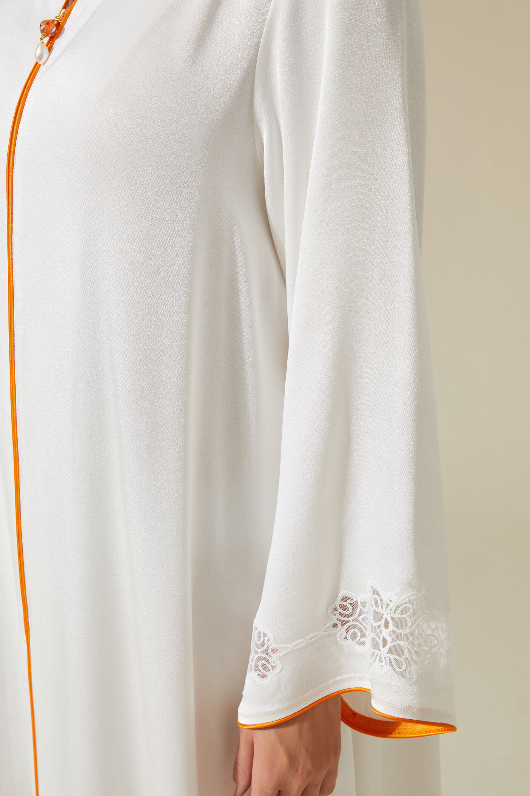 Abelia - Trimmed Long Zippered Dress -Off White with Orange Pipe