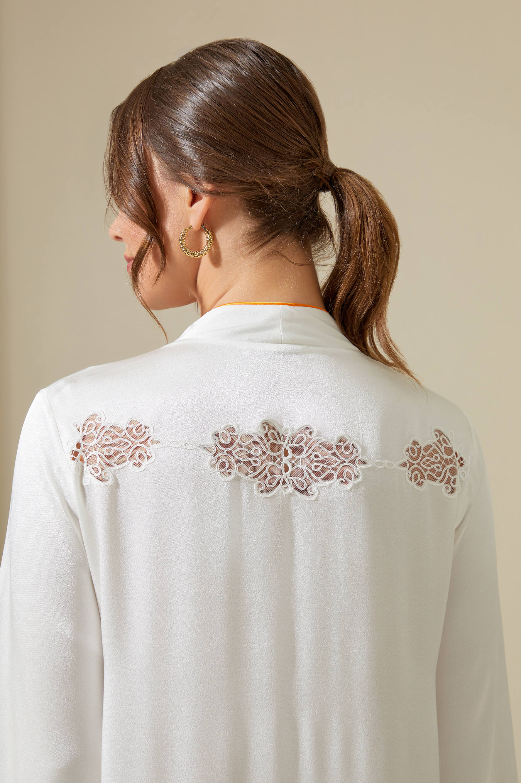 Abelia - Trimmed Long Zippered Dress -Off White with Orange Pipe