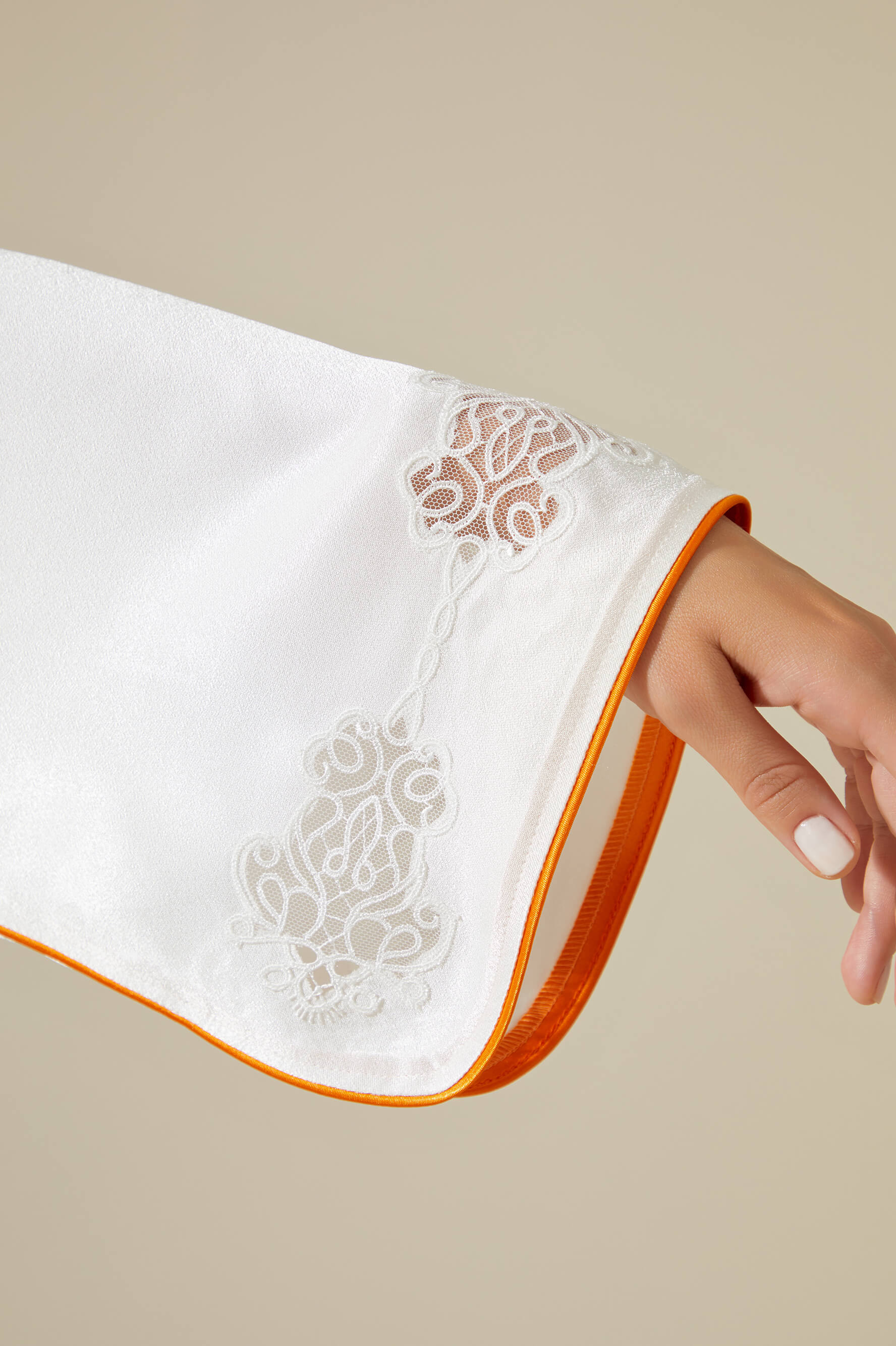 Abelia - Trimmed Long Zippered Dress -Off White with Orange Pipe