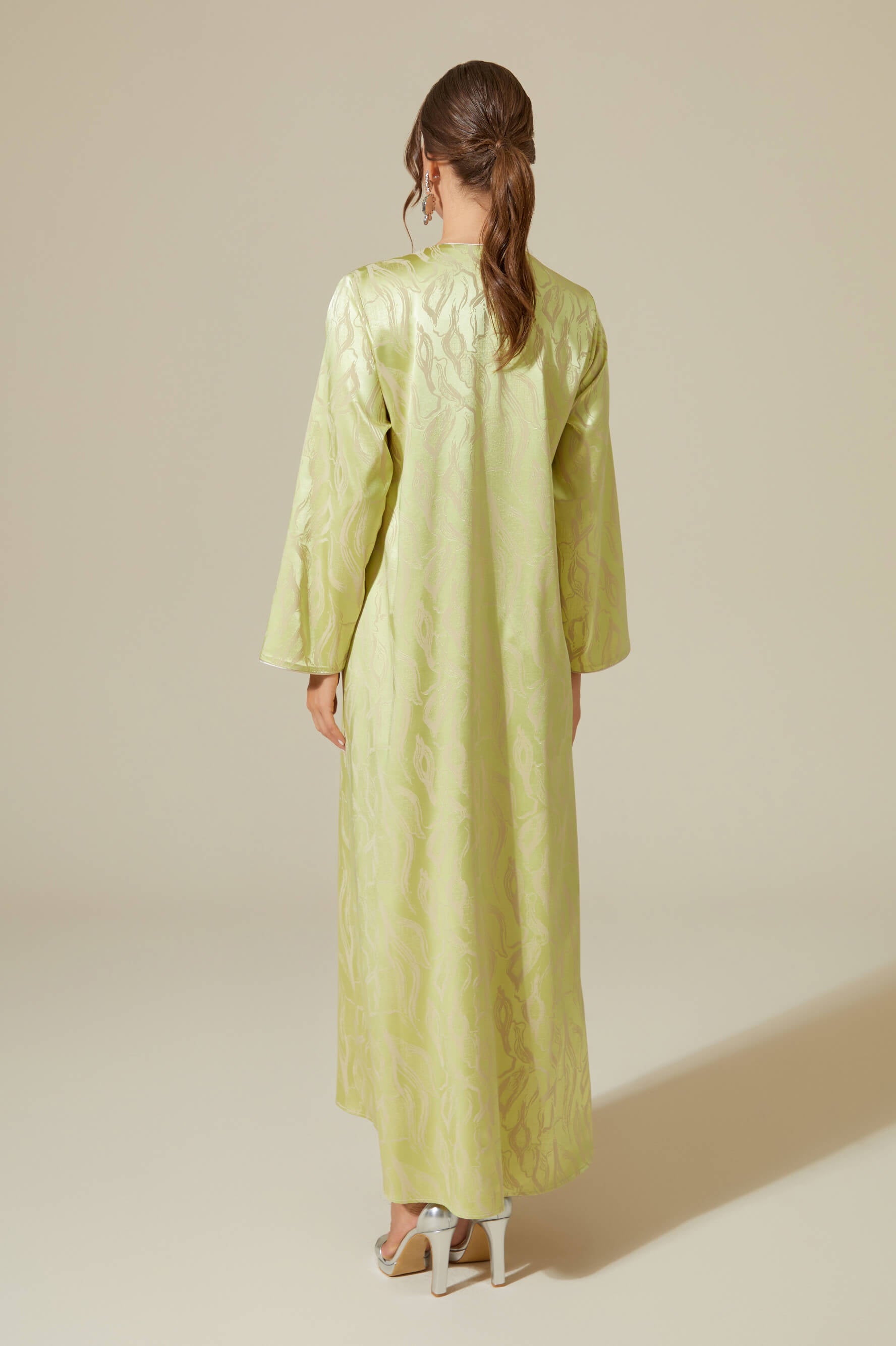 Sahara - Luxury Patterned and Zippered Rayon Full Length Dress - Pistachio Green