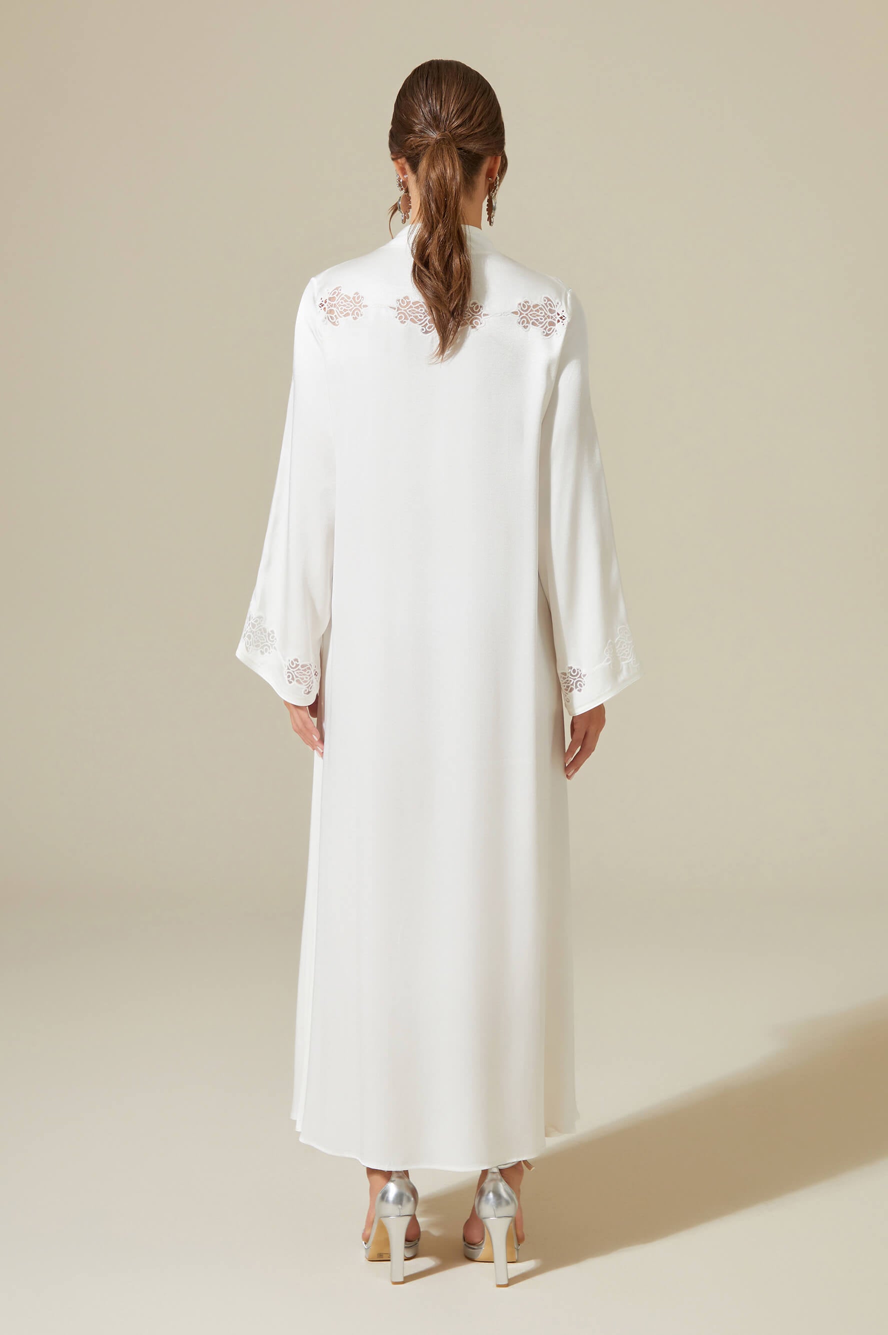 Abelia - Trimmed Long Zippered Dress -Off White with Off White Pipe