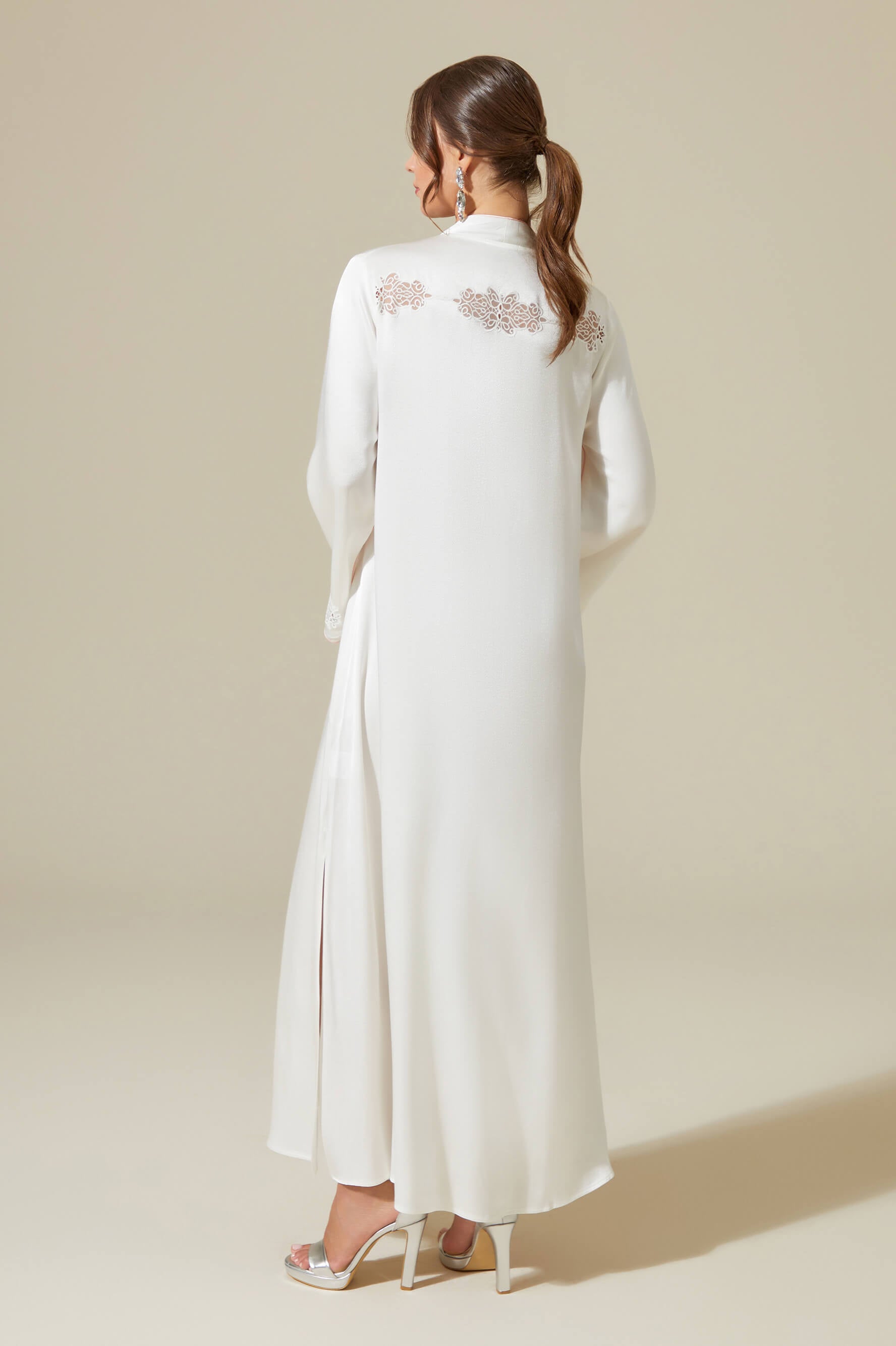 Abelia - Trimmed Long Zippered Dress -Off White with Off White Pipe