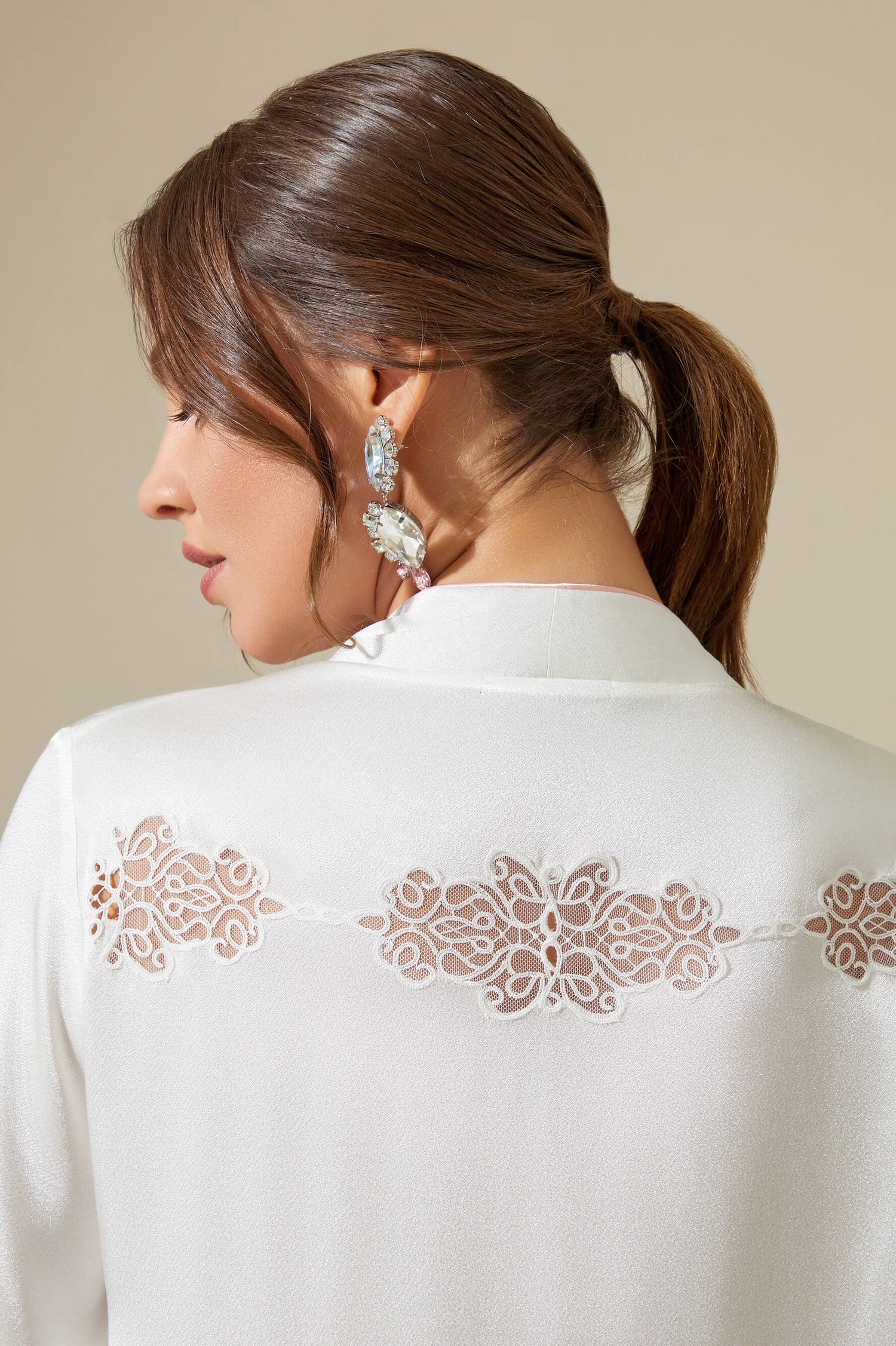 Abelia - Trimmed  Long Zippered Dress -Off White with Shell Pink Pipe