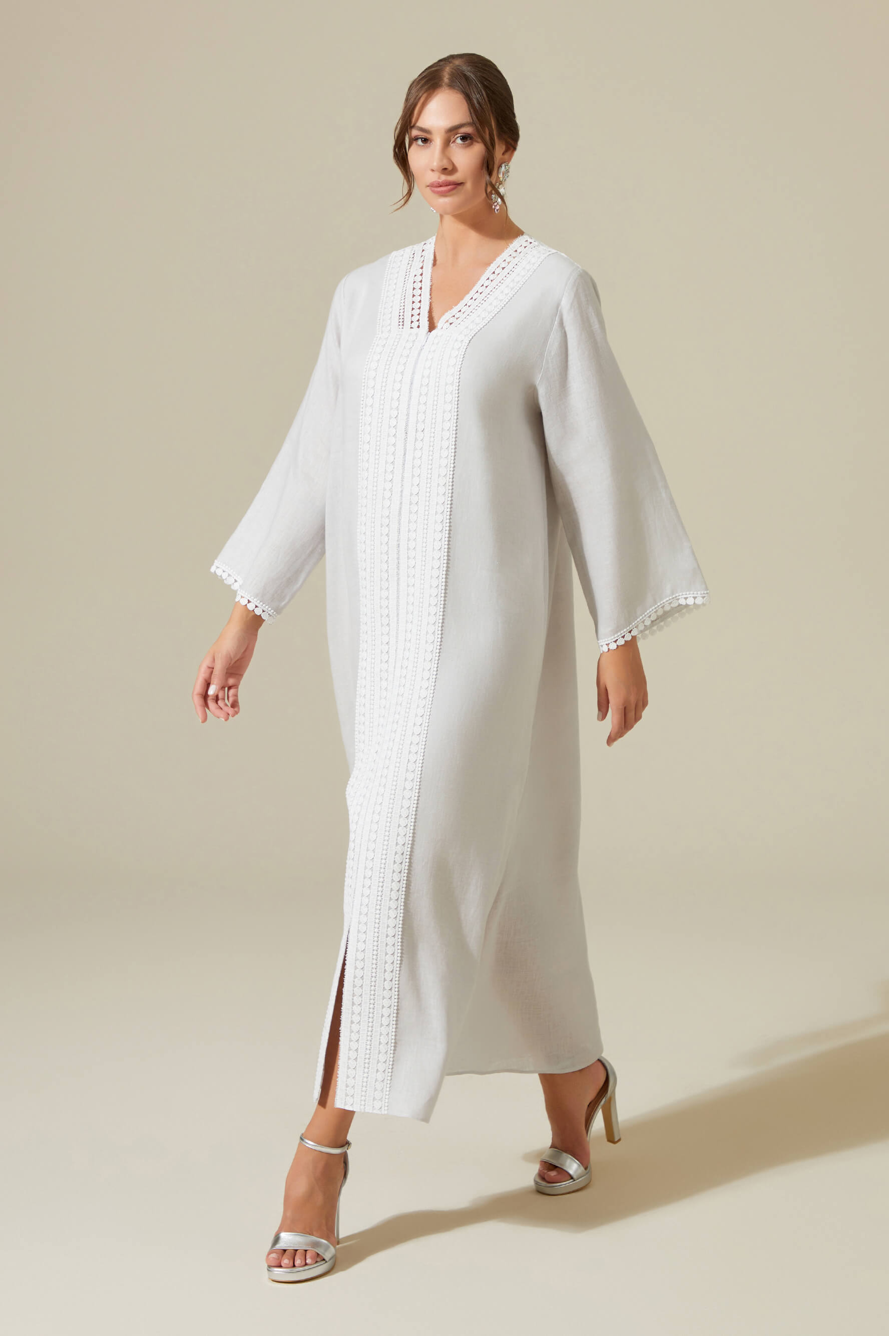 Lydia - Linen Long Zippered Dress - Light Grey