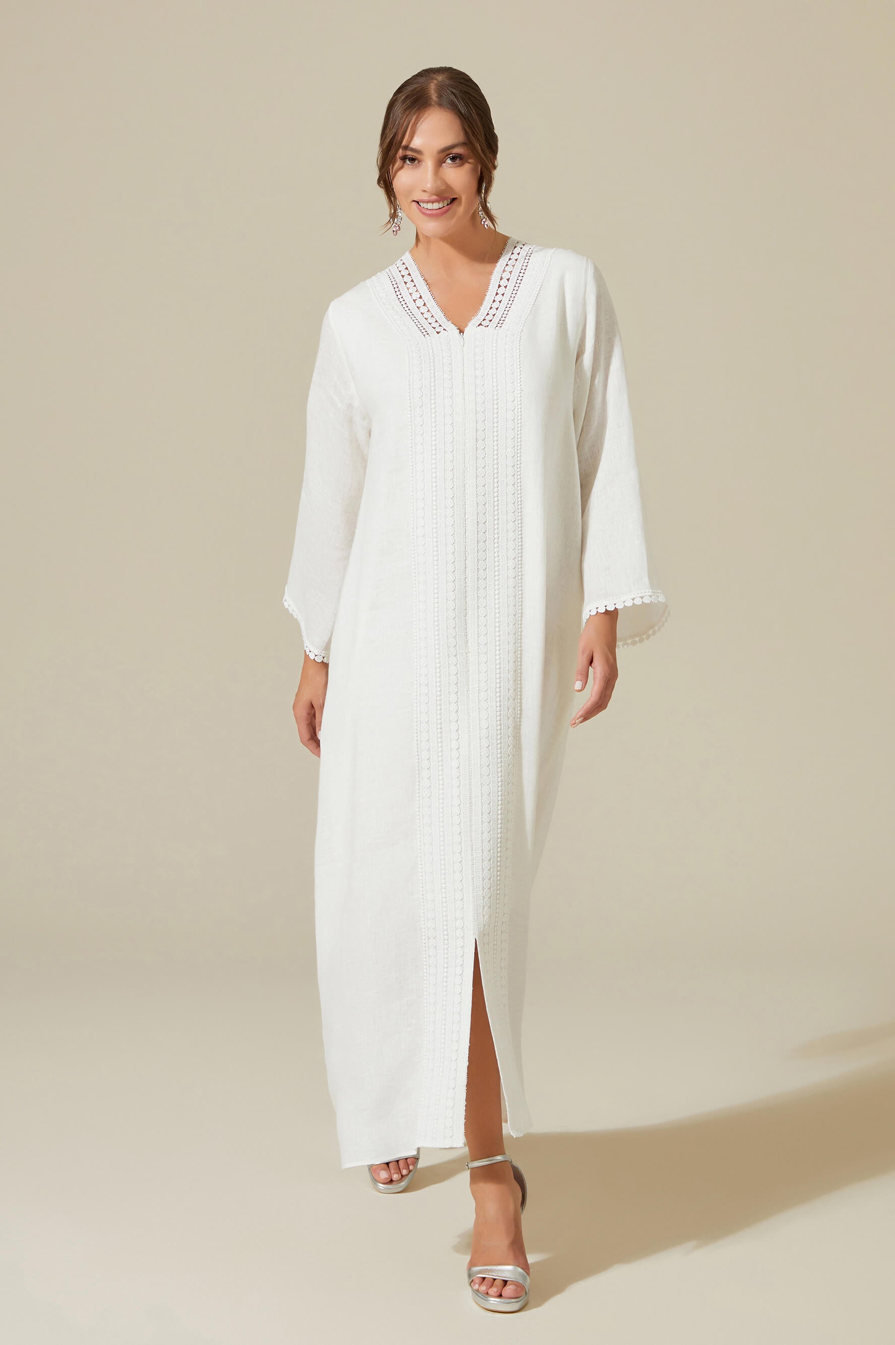 Lydia - Linen Long Zippered Dress - Off White