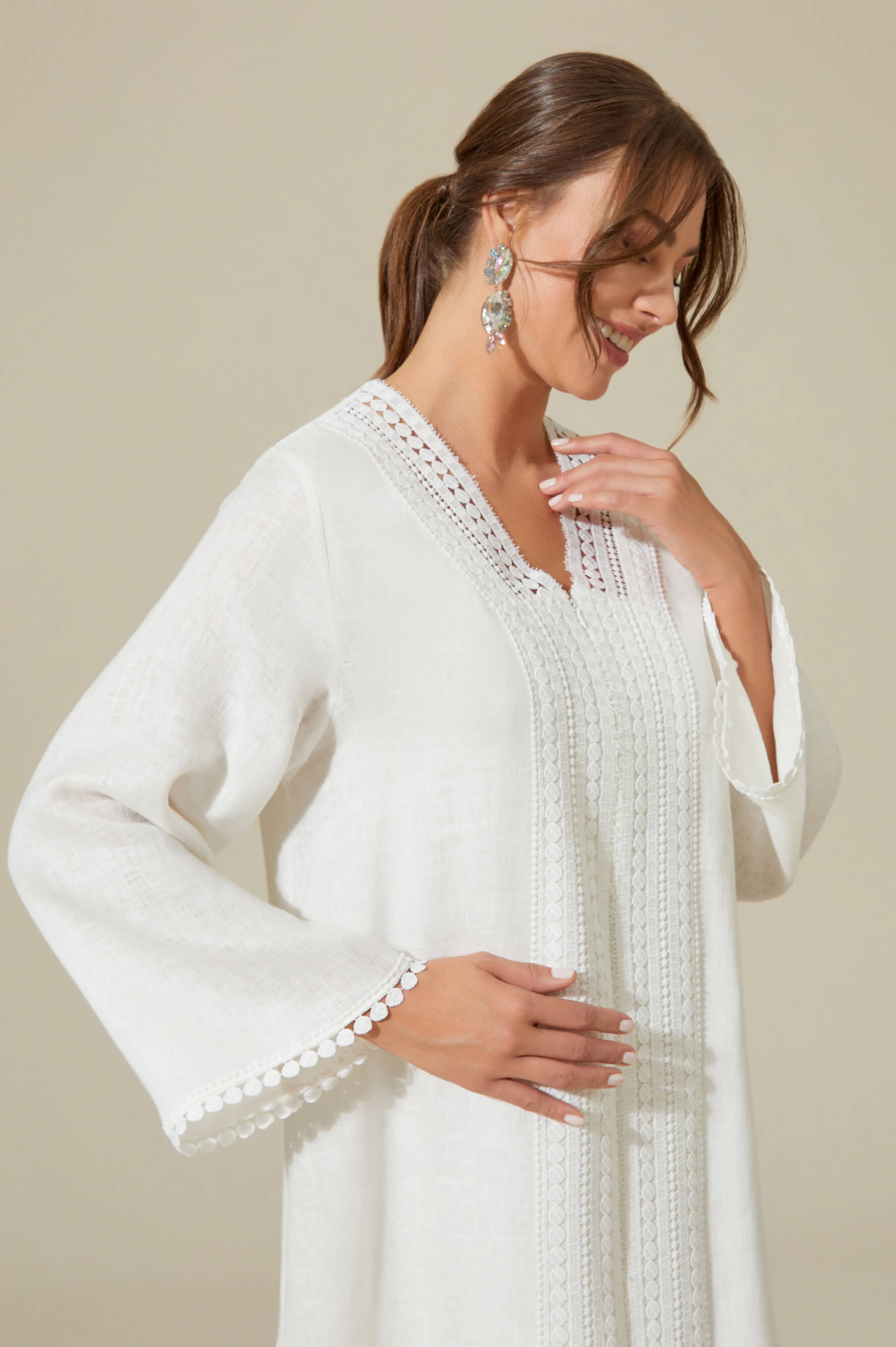 Lydia - Linen Long Zippered Dress - Off White