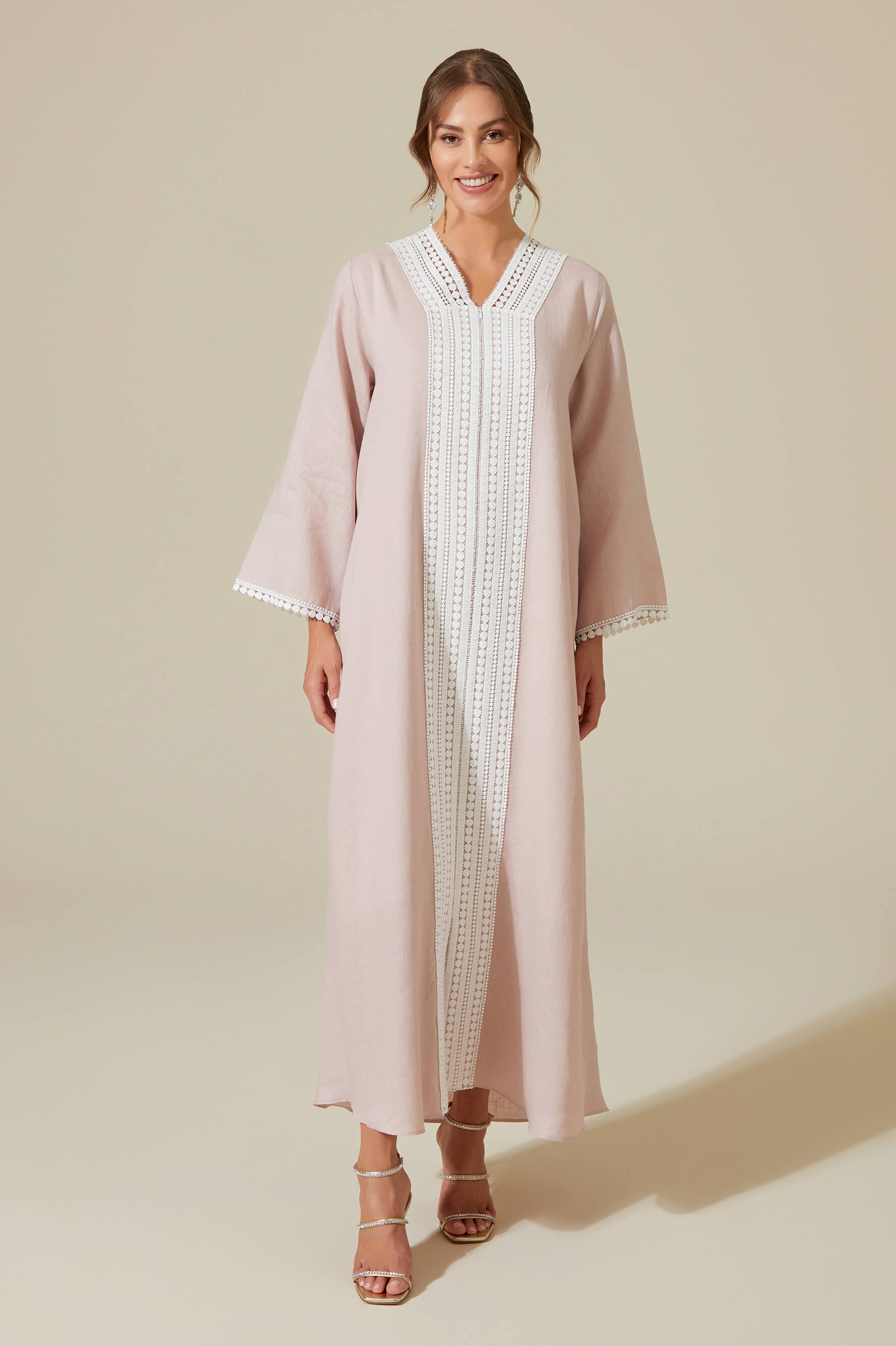 Lydia - Linen Long Zippered Dress - Powder