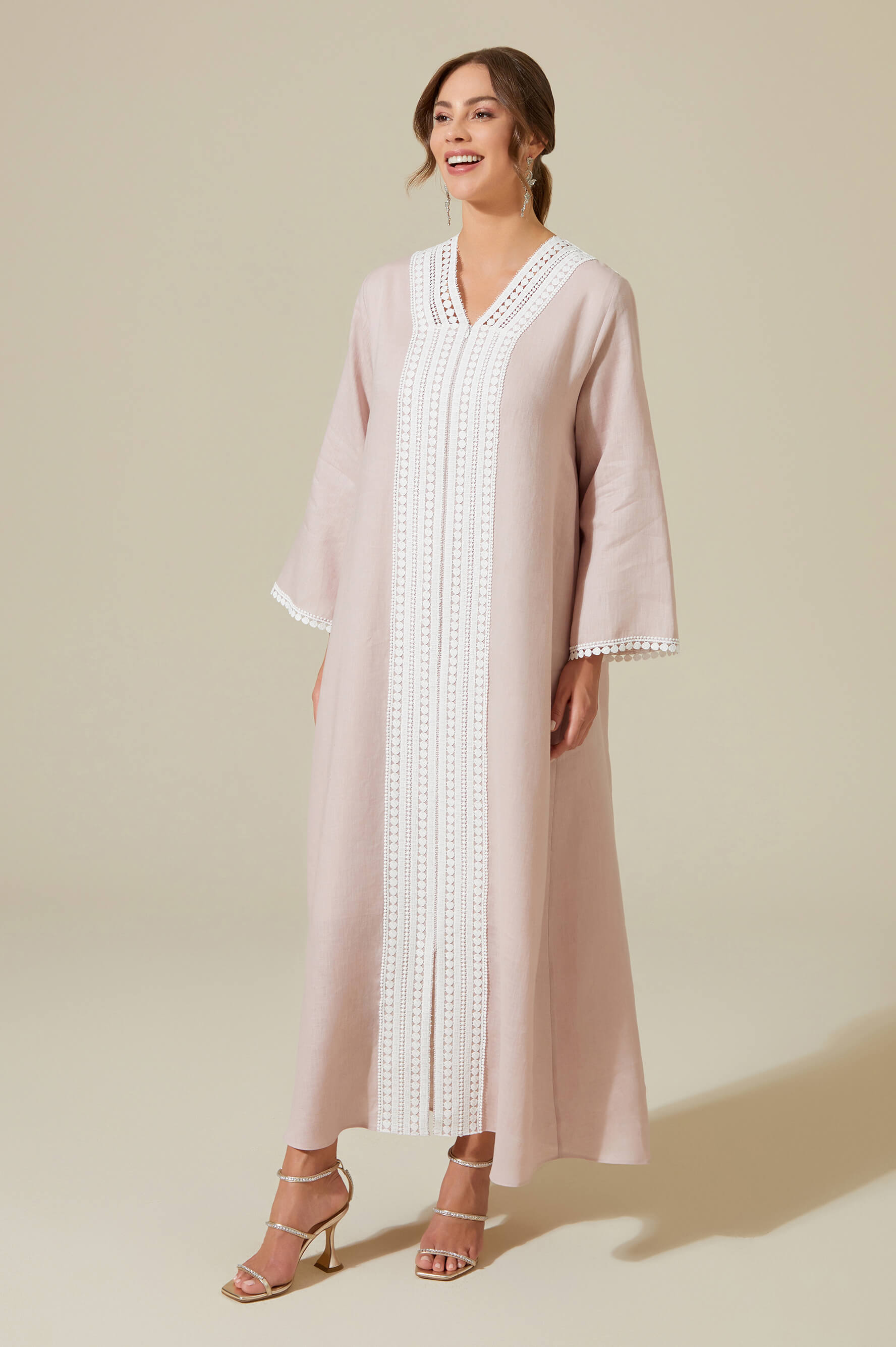 Lydia - Linen Long Zippered Dress - Powder