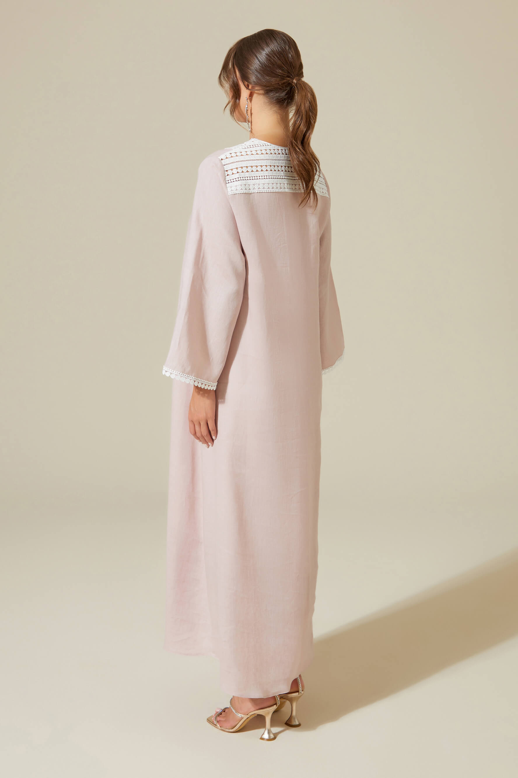 Lydia - Linen Long Zippered Dress - Powder