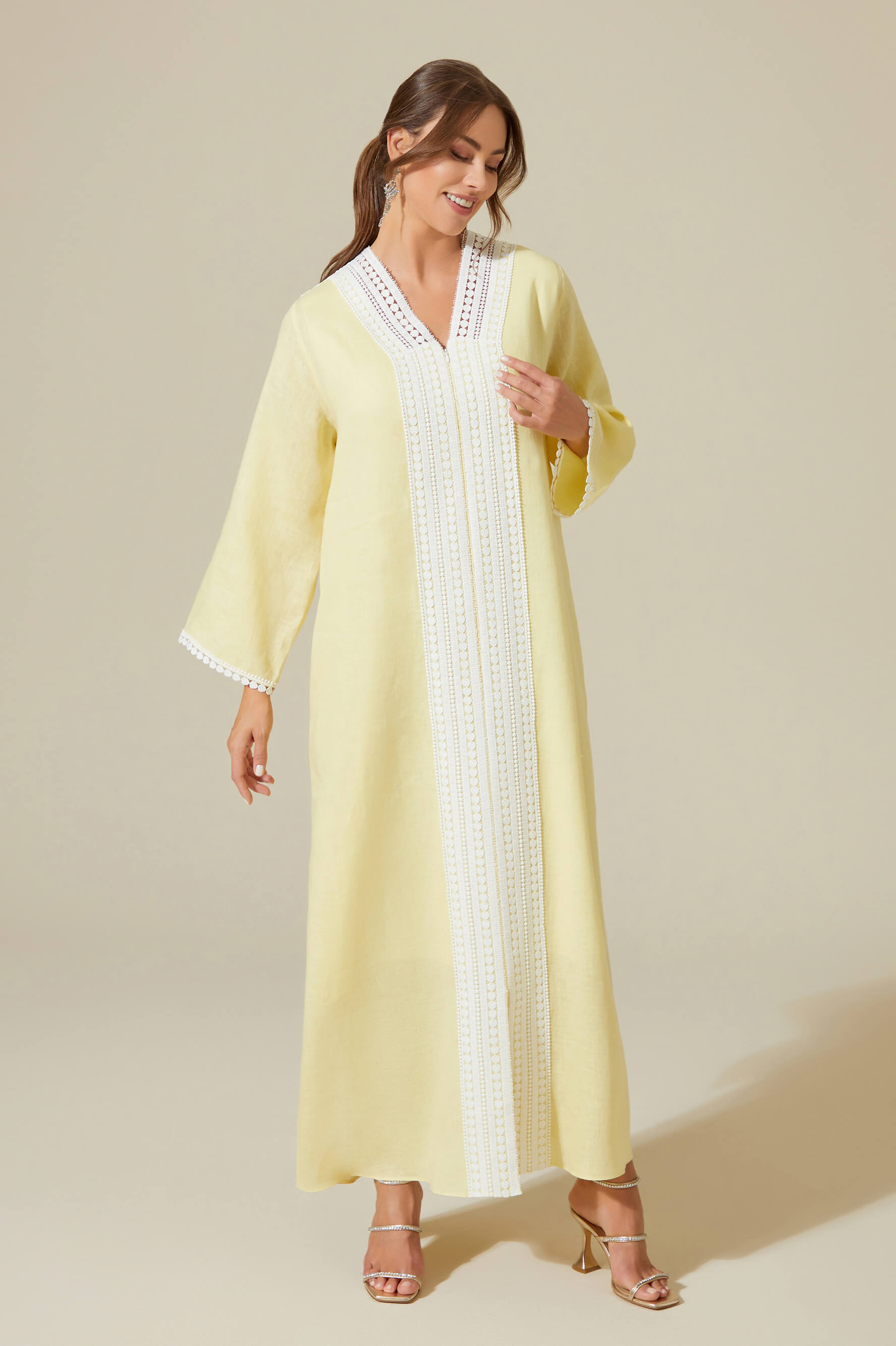 Lydia - Linen Long Zippered Dress - Yellow-