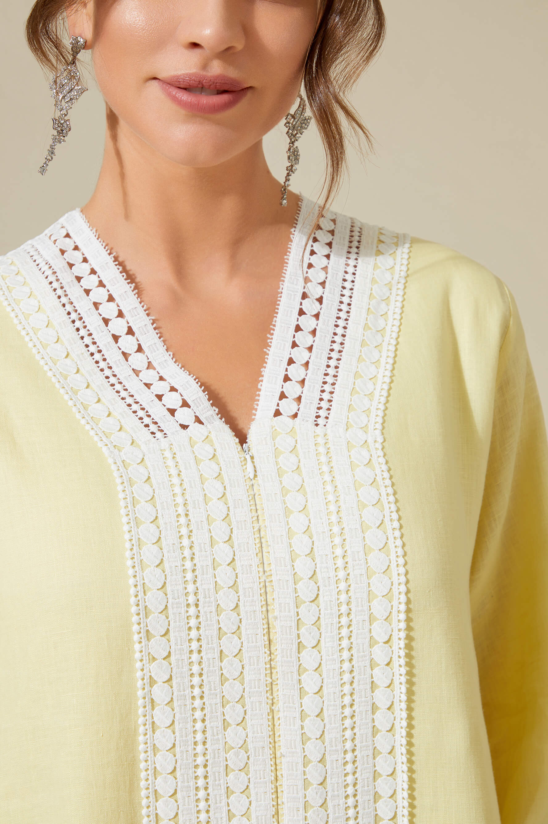 Lydia - Linen Long Zippered Dress - Yellow-