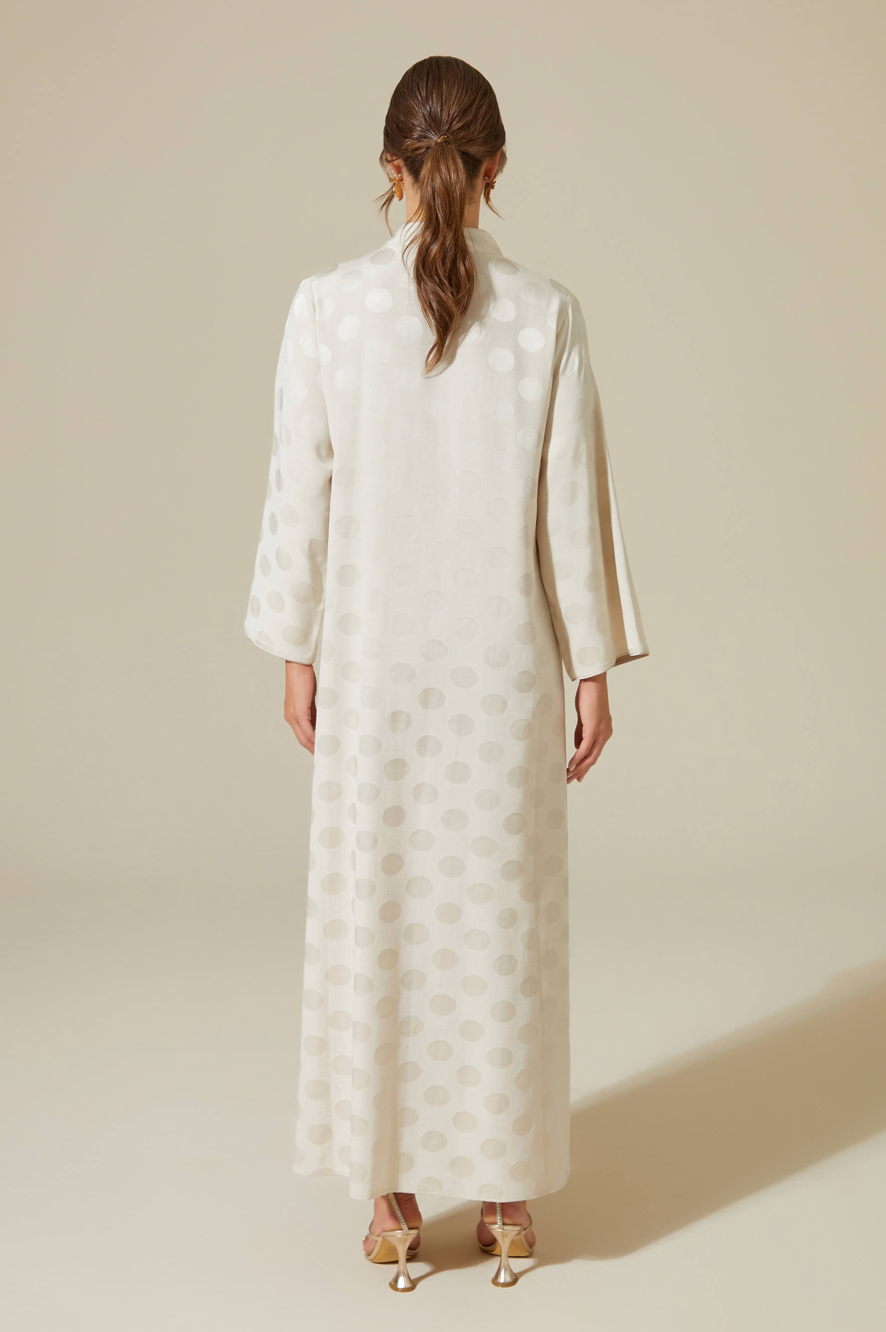 Luv the Petite - Long Zippered Dress - Beige with Dots