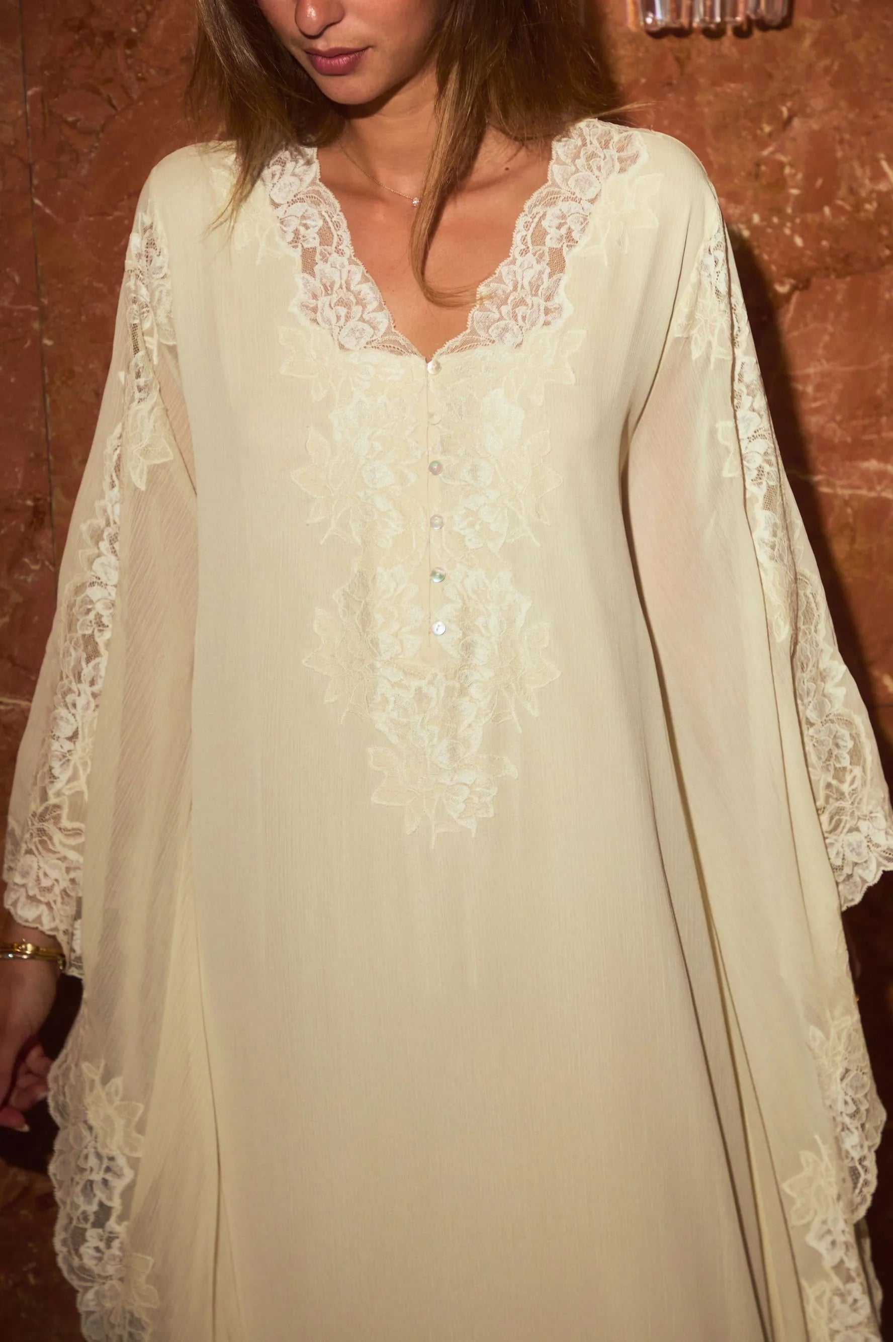 Silk Chiffon Dress Sleeve with Miel Gold Bocan Couture Silk Chiffon Dress Sleeve with Miel Gold Bocan Couture