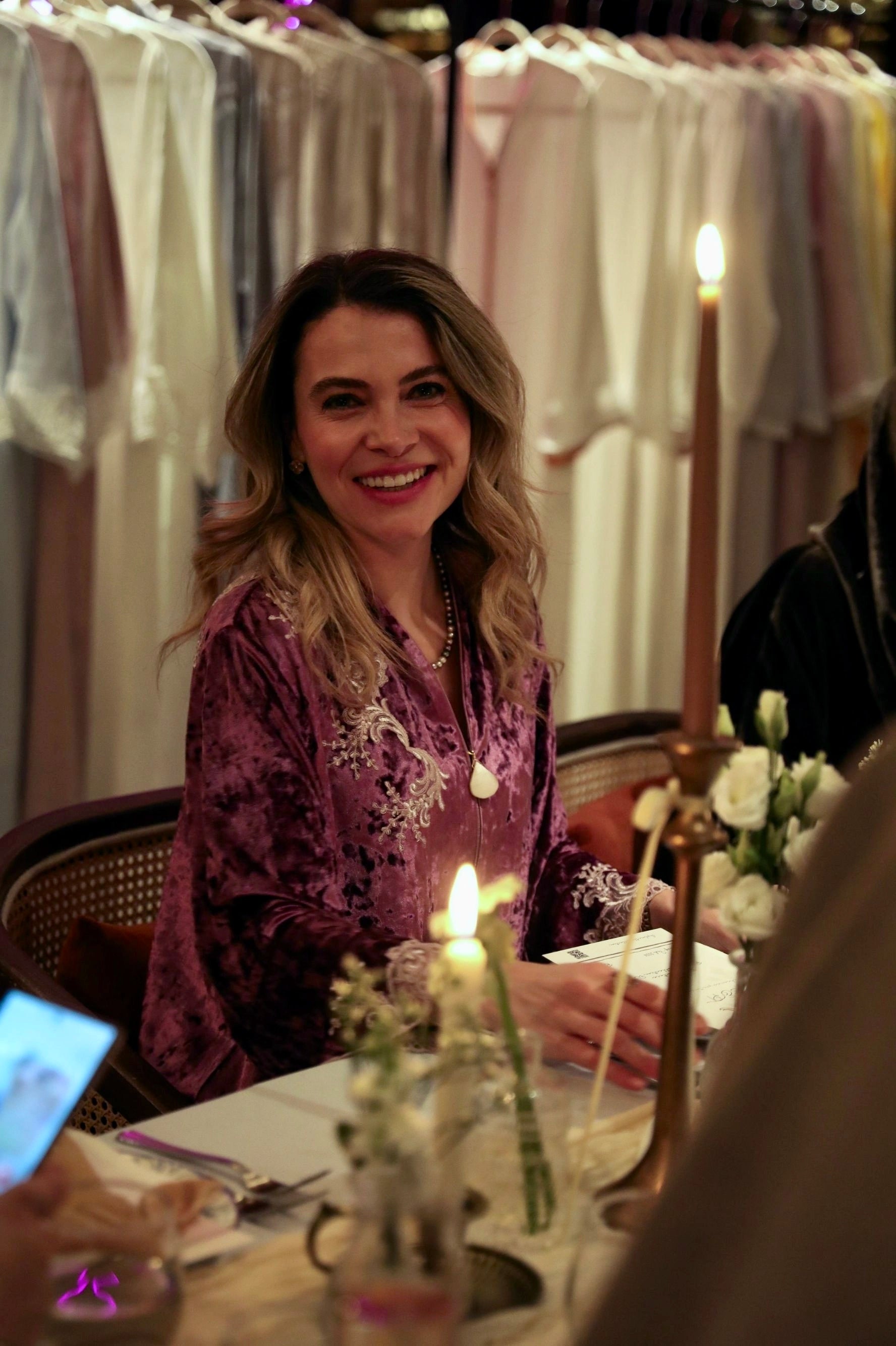 Noaf Long Velvet Zippered and Lace - Plum with Powder Lace