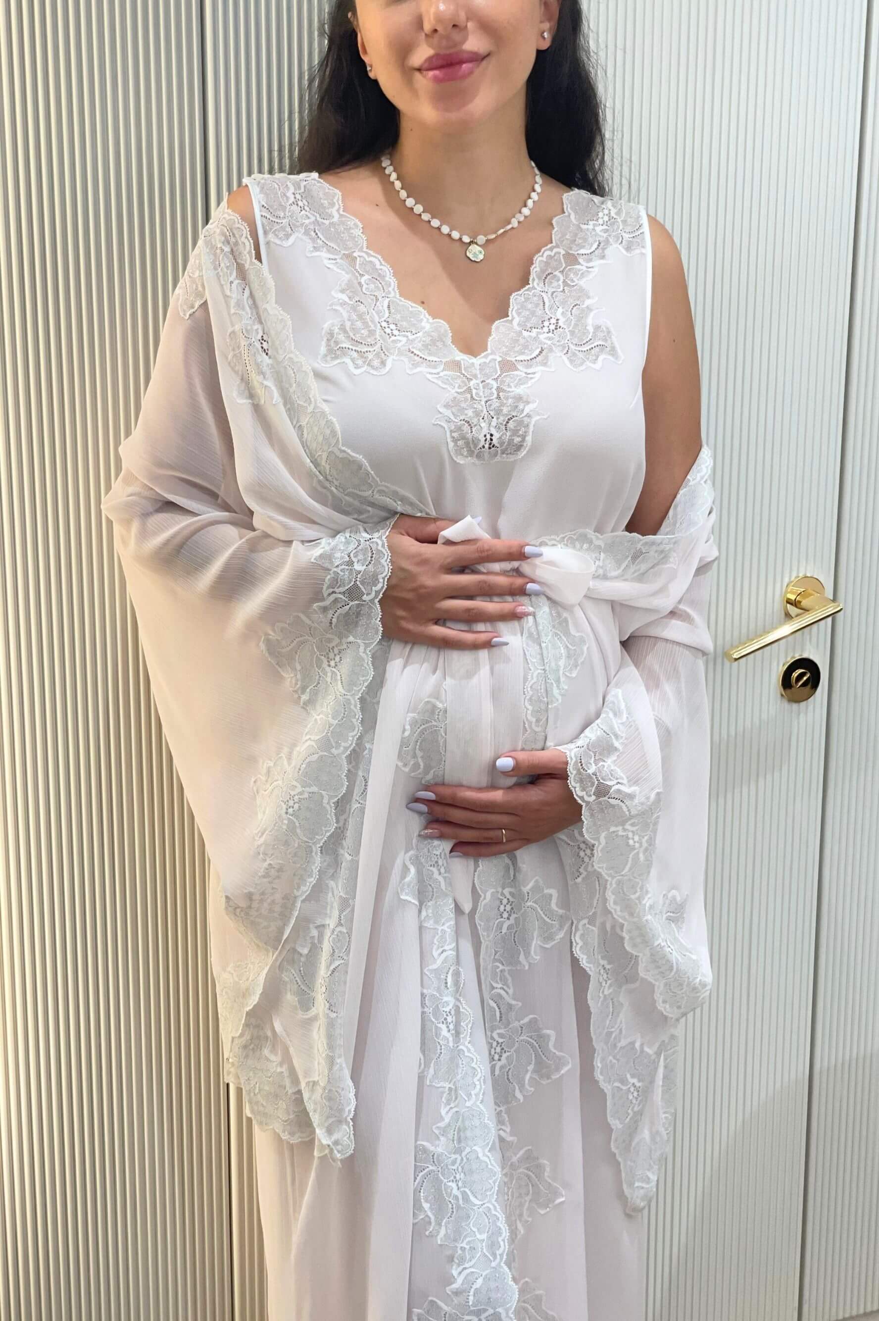Silky Chiffon Robe Set Light Pink - Lucia (Silver)