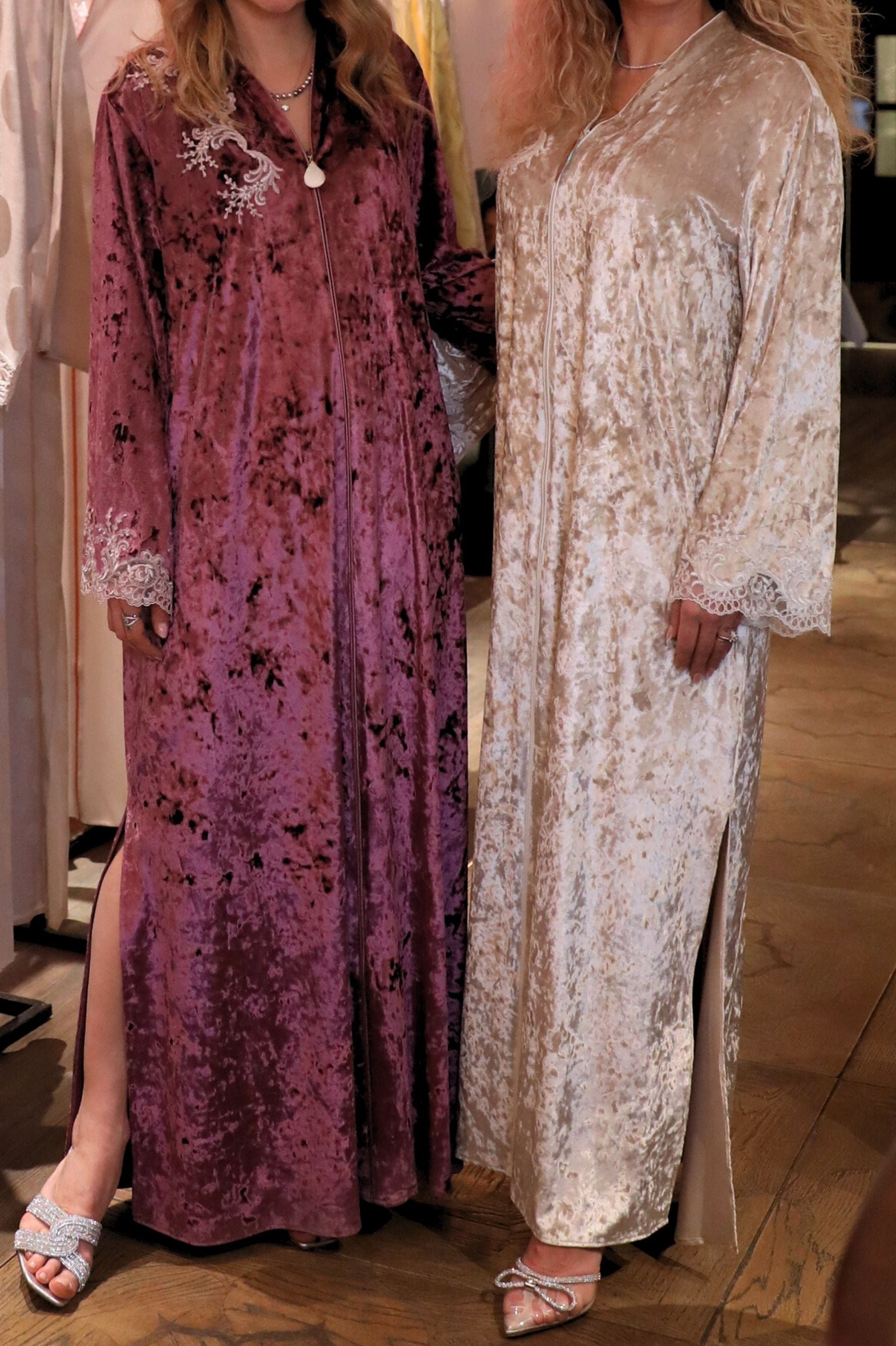 Noaf Long Velvet Zippered and Lace - Plum with Powder Lace