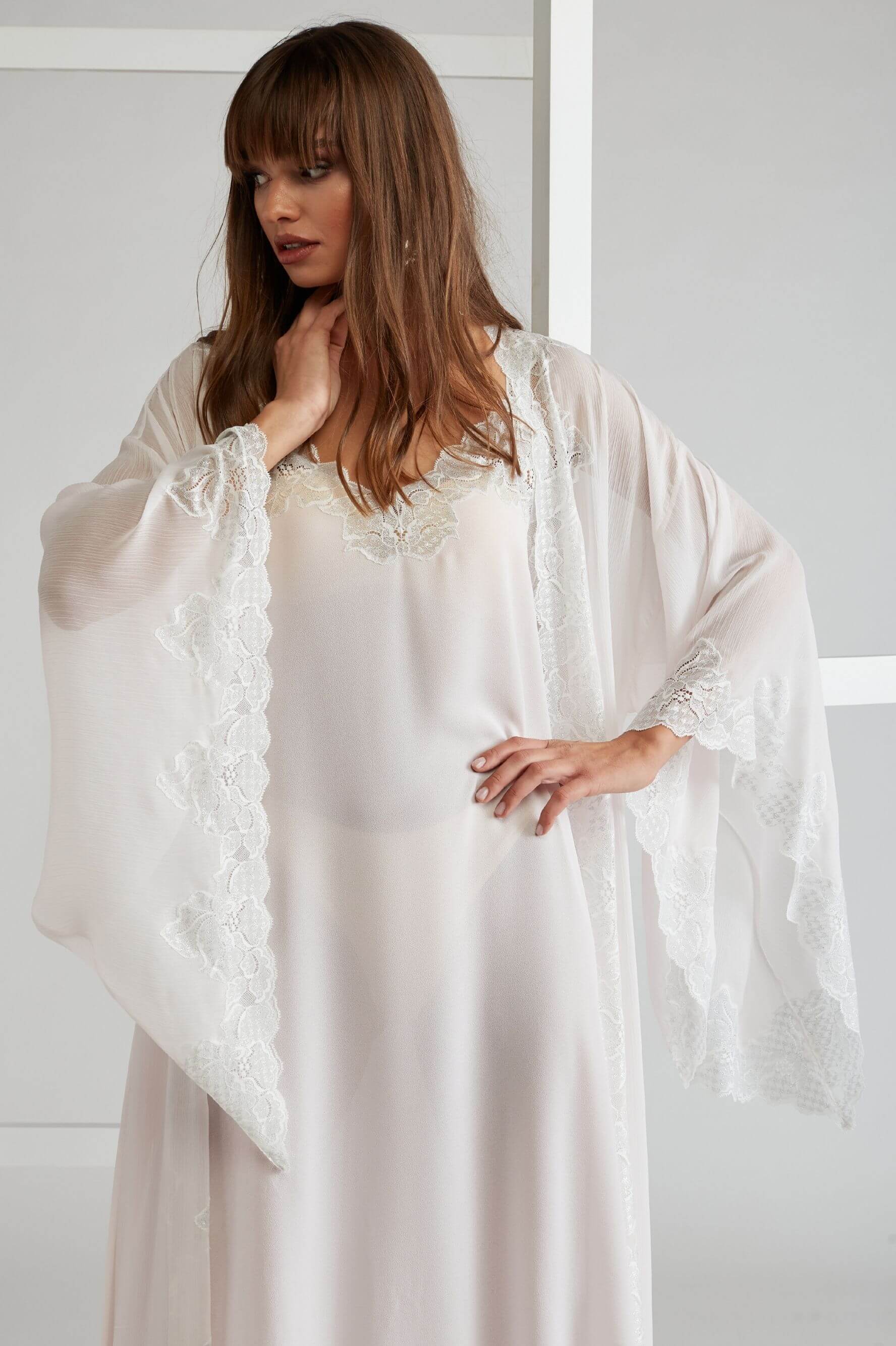 Silky Chiffon Robe Set Light Pink - Lucia (Silver)