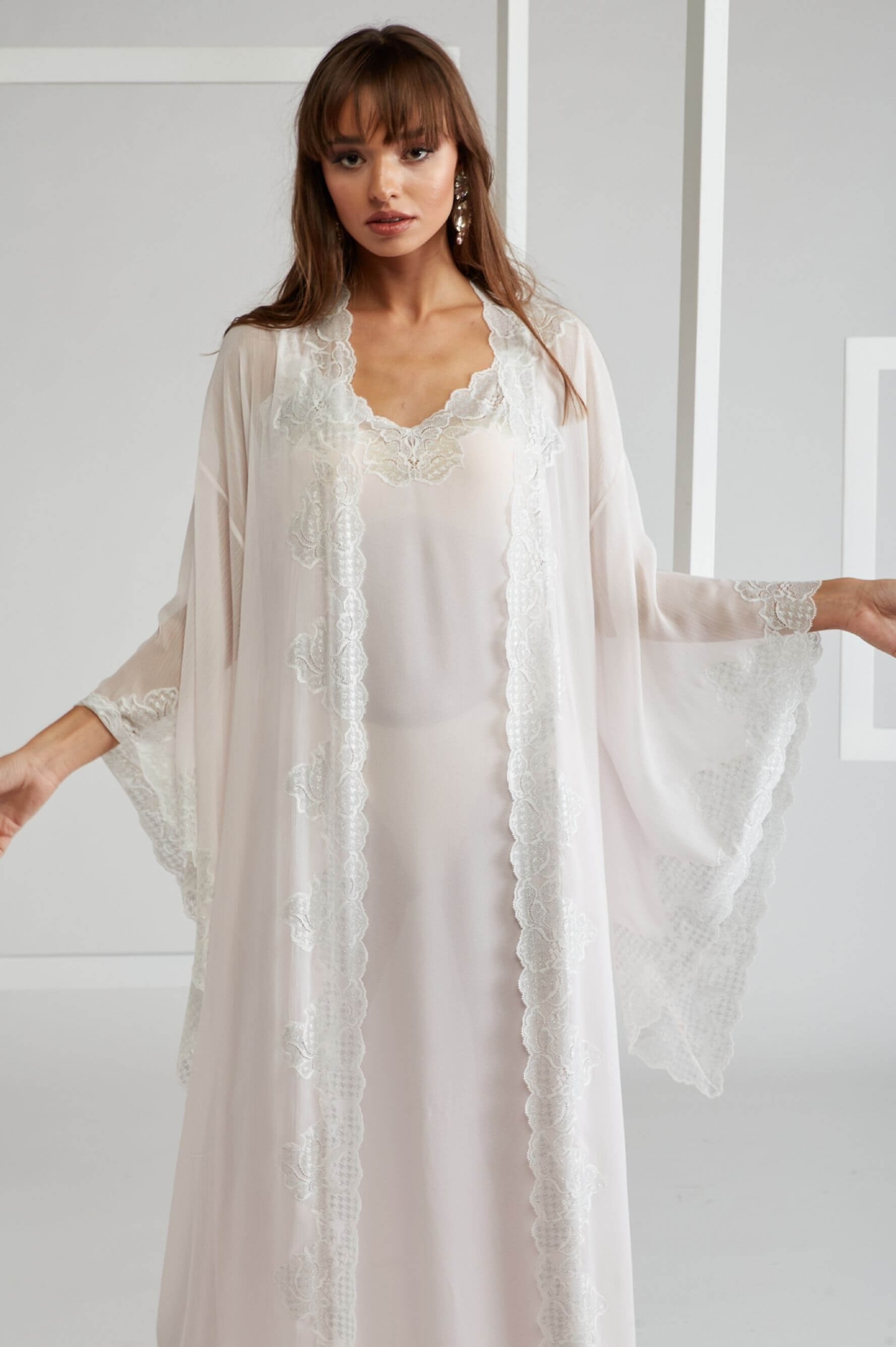 Silky Chiffon Robe Set Light Pink - Lucia (Silver)
