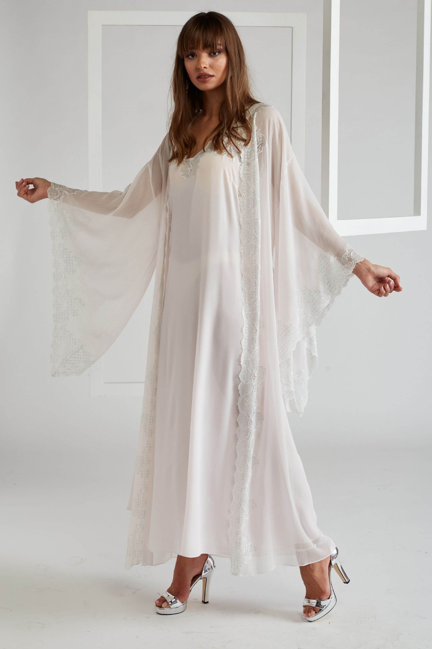 Silky Chiffon Robe Set Light Pink - Lucia (Silver)