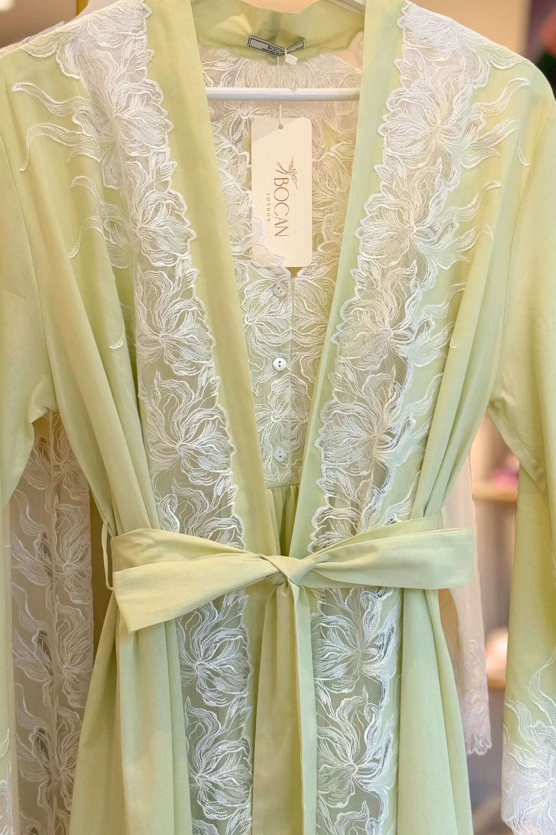 Liliane Cotton Robe Set Light Green Green Cotton — Bocan Couture luxury nightwear