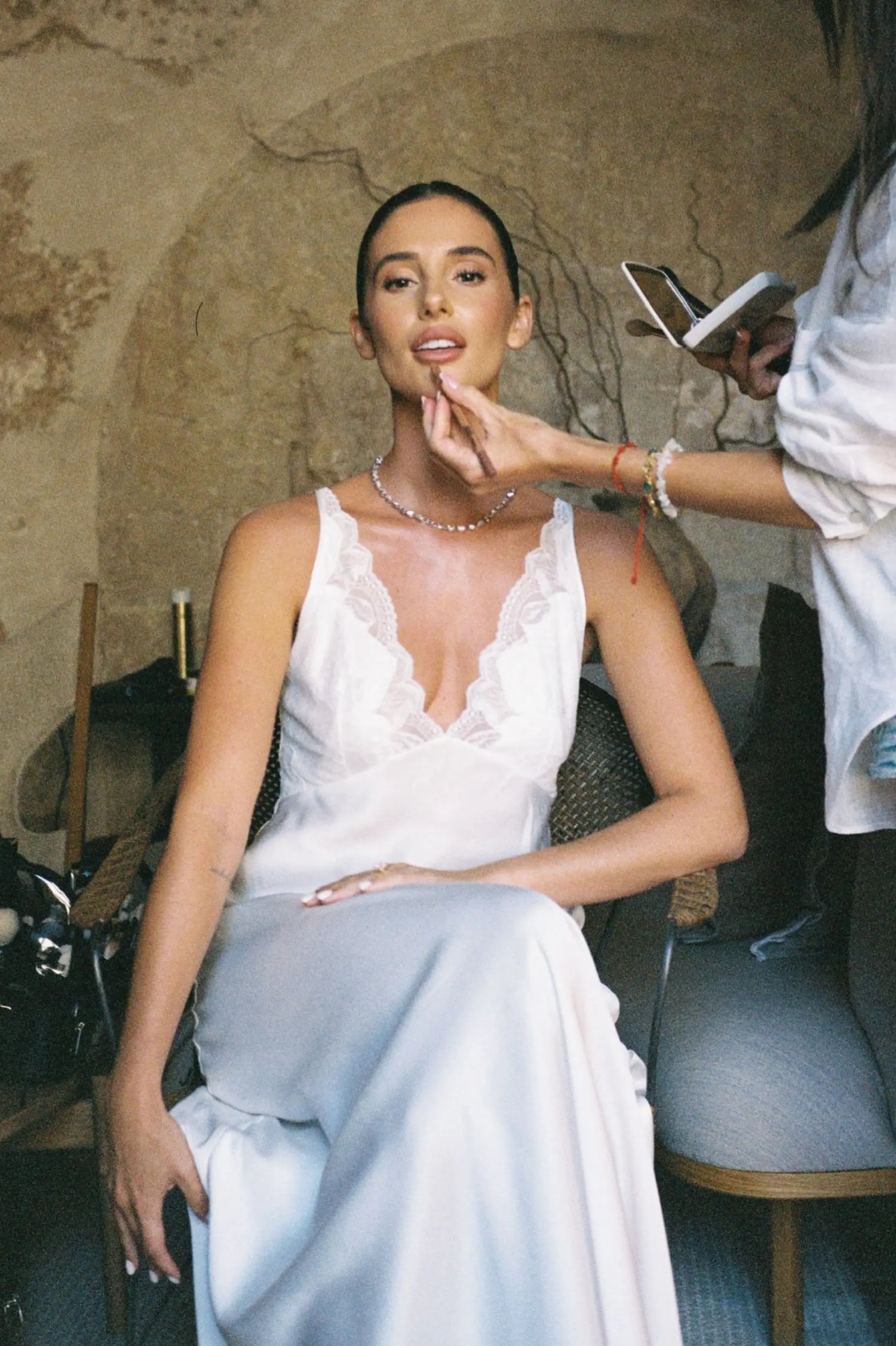 Elle Long Rayon Nightgown with Off White Lace on Off White