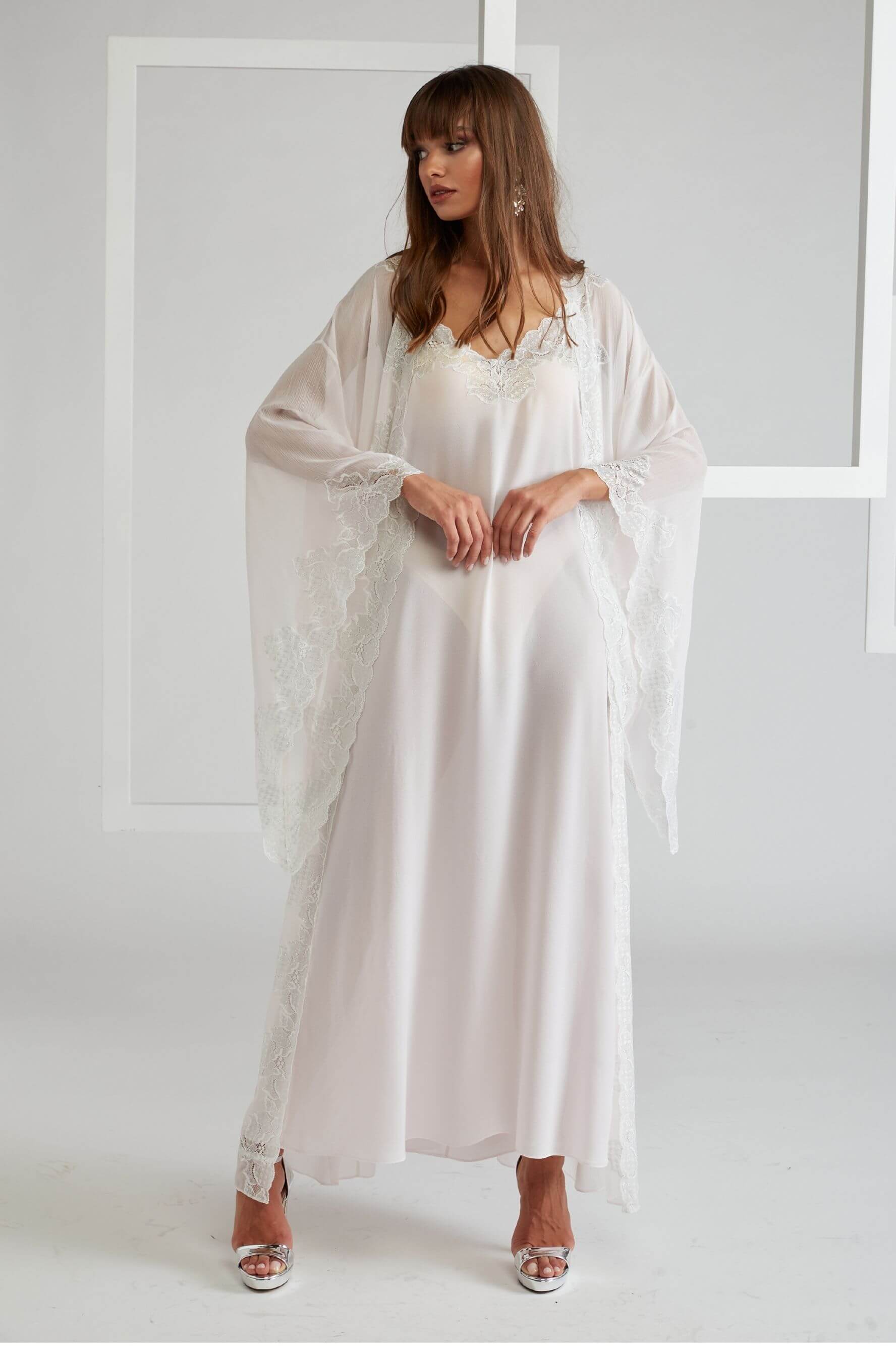 Silky Chiffon Robe Set Light Pink - Lucia (Silver)