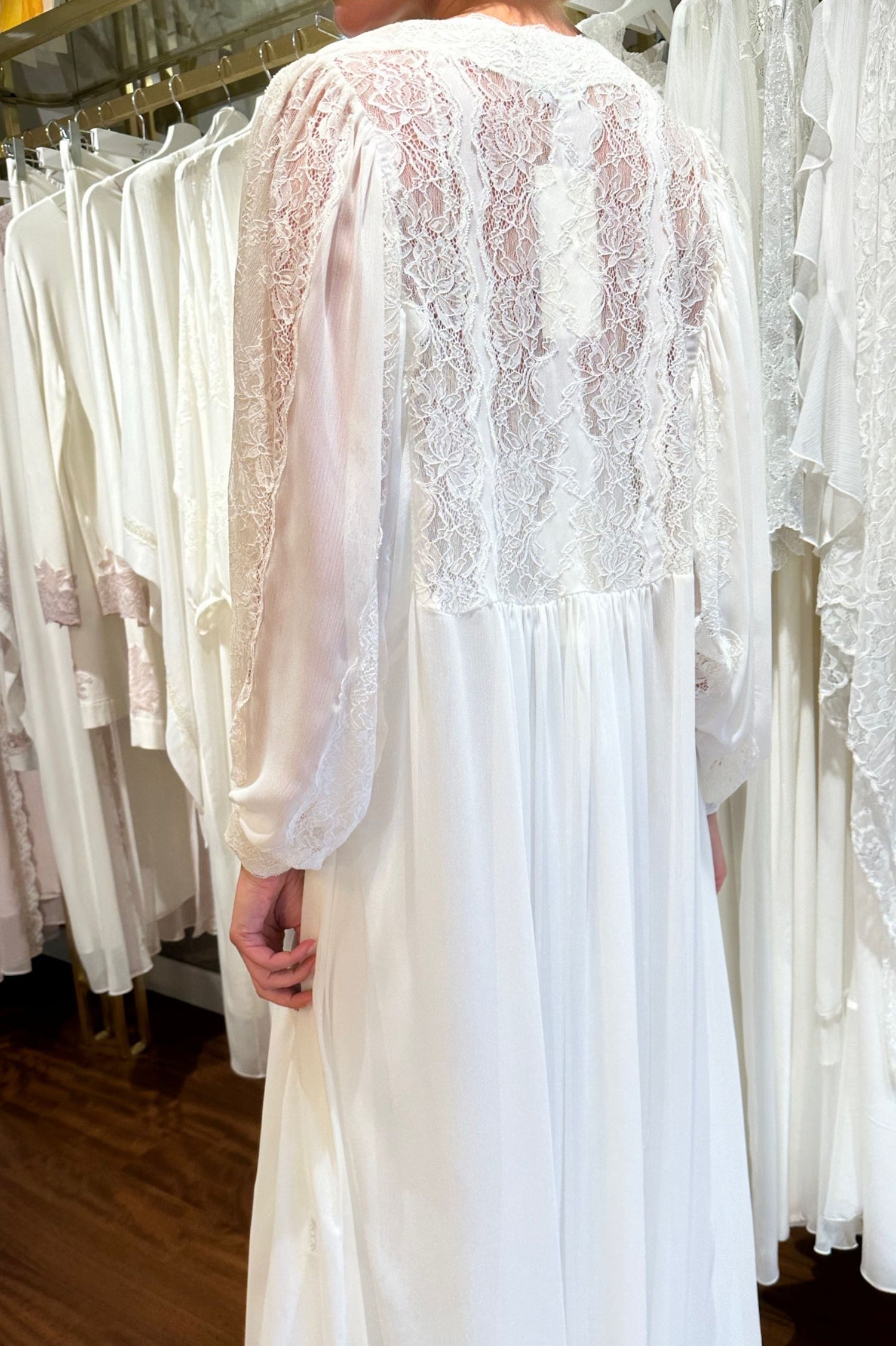 Carina Long Silky Chiffon Robe Set - Off White on Off White