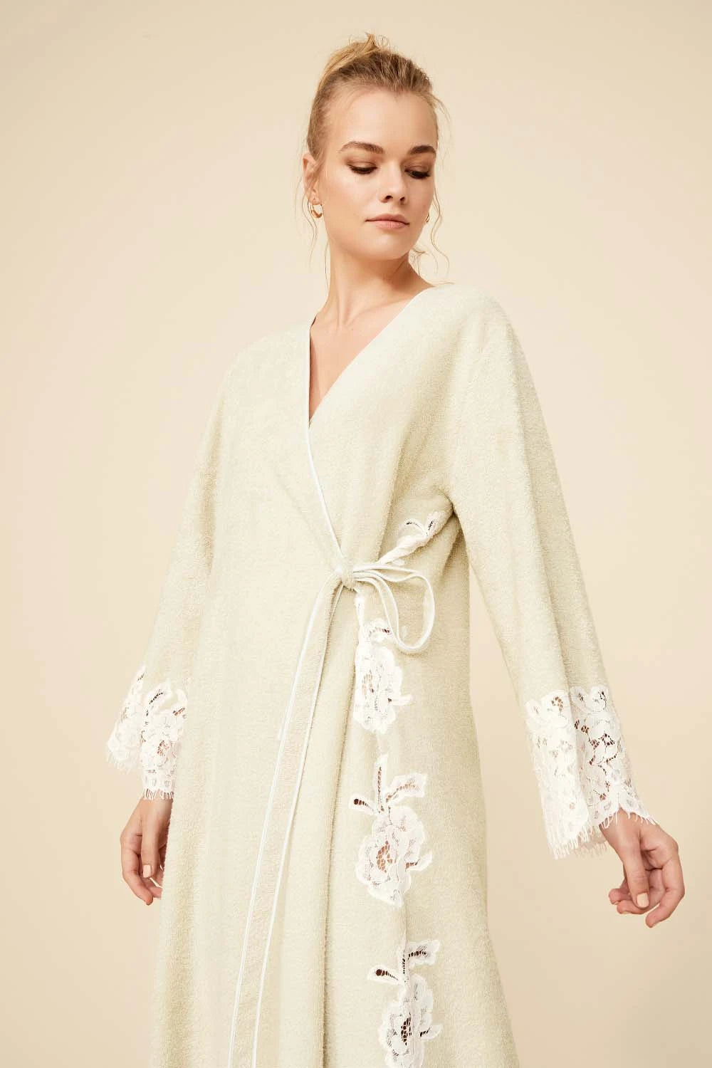 Brianna Long Towel Belted Bathrobe-Sand