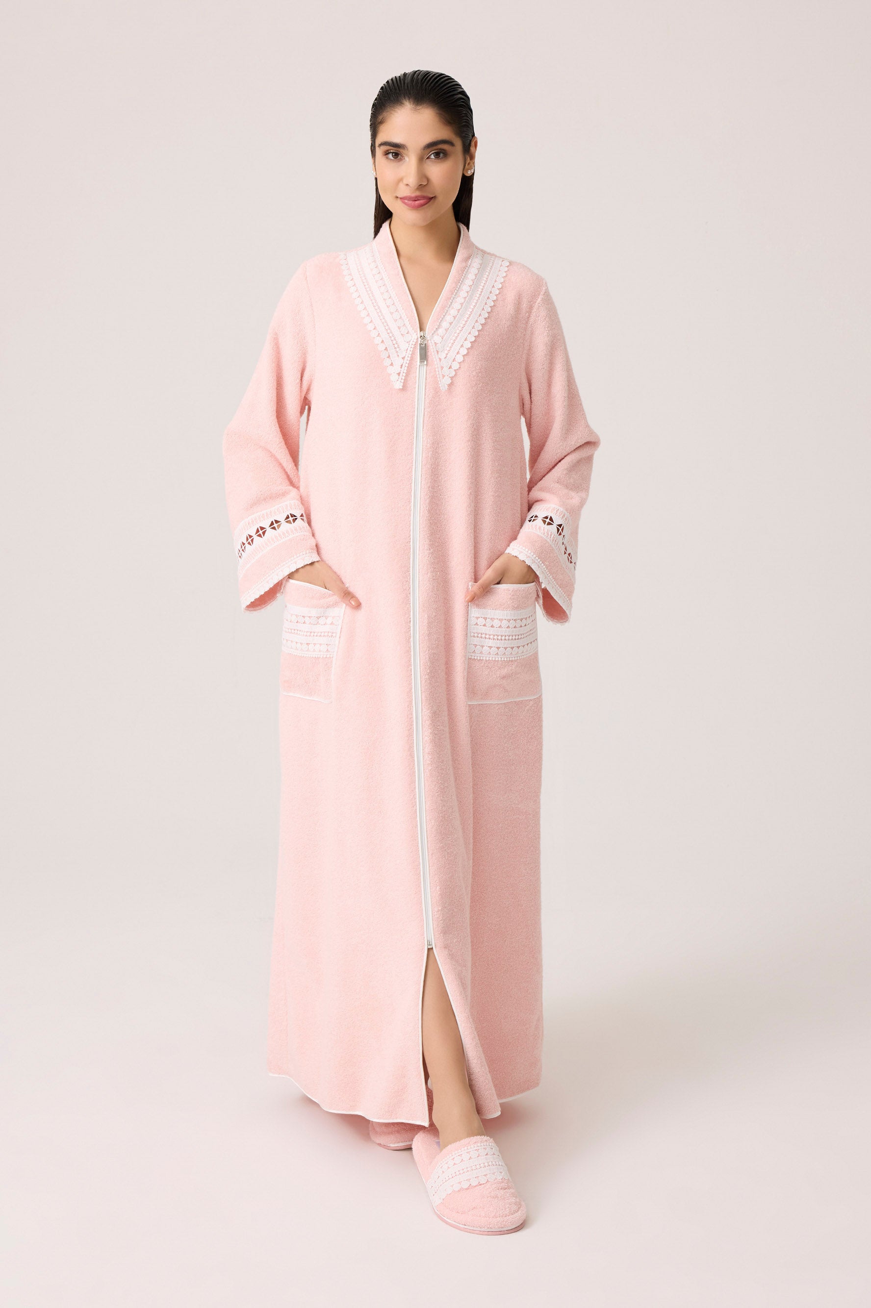 Selene Cotton Bathrobe Light Pink Light Pink Cotton — Bocan Couture luxury nightwear, look 5