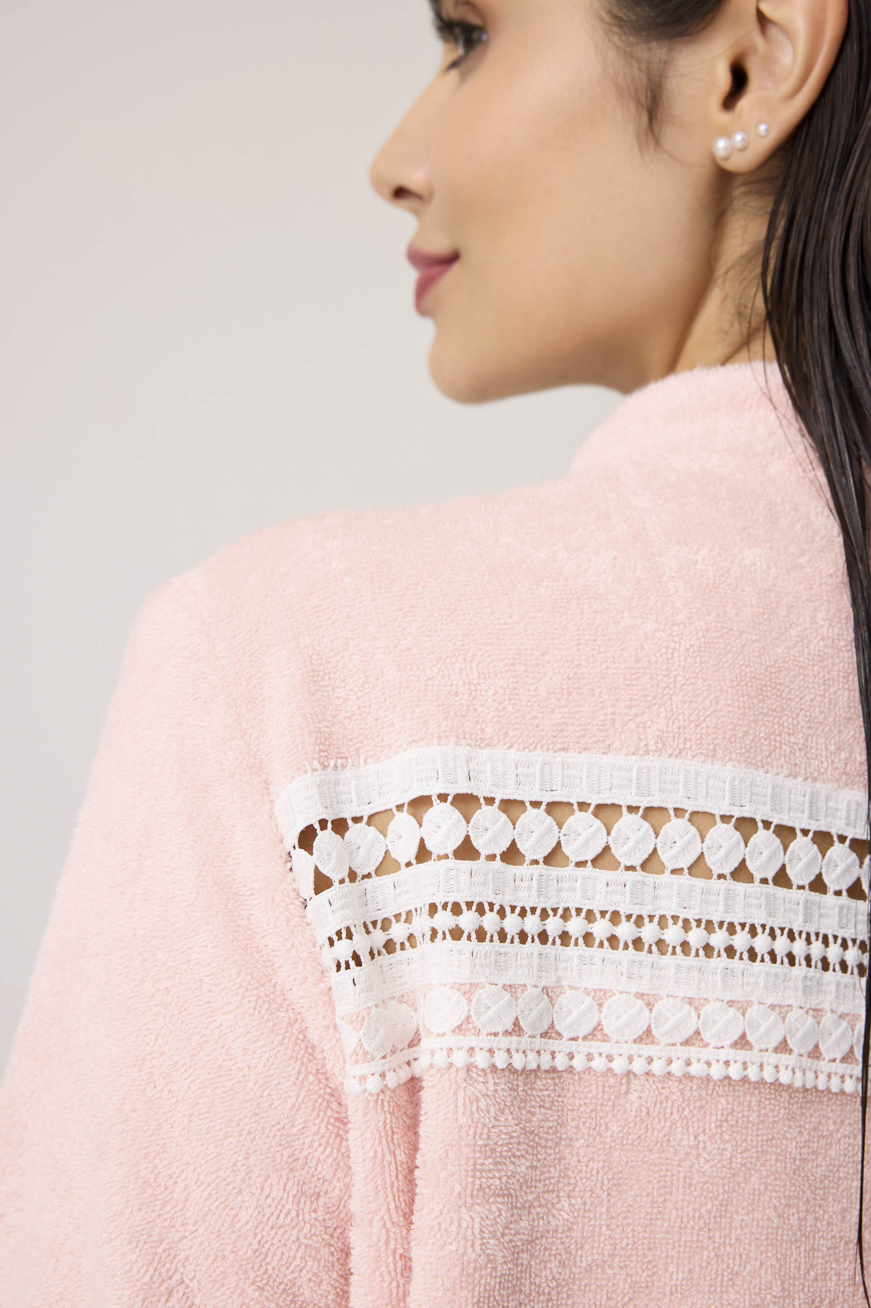 Selene Cotton Bathrobe Light Pink Light Pink Cotton — Bocan Couture luxury nightwear, look 7