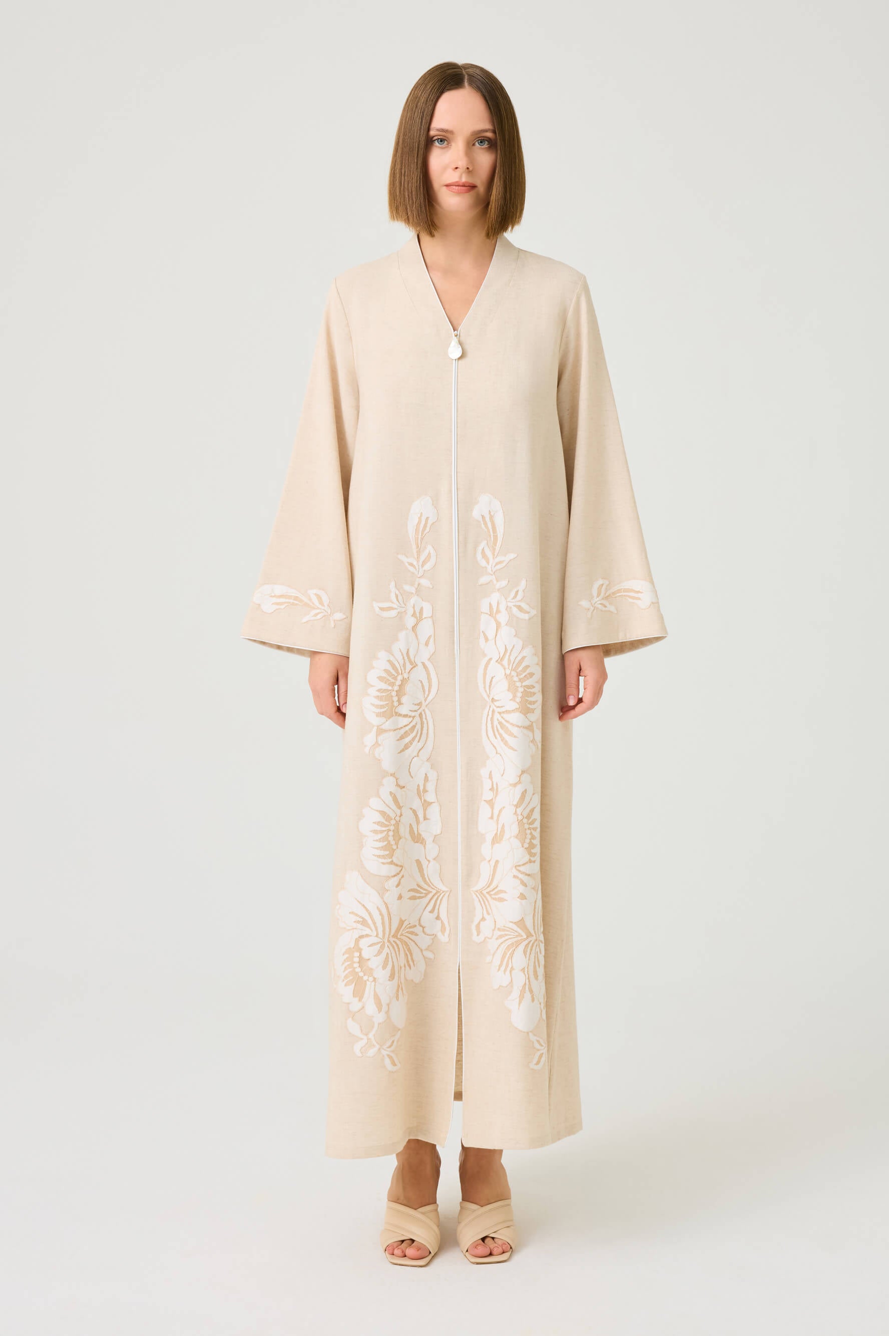 Luxury beige linen dress by Bocan Couture