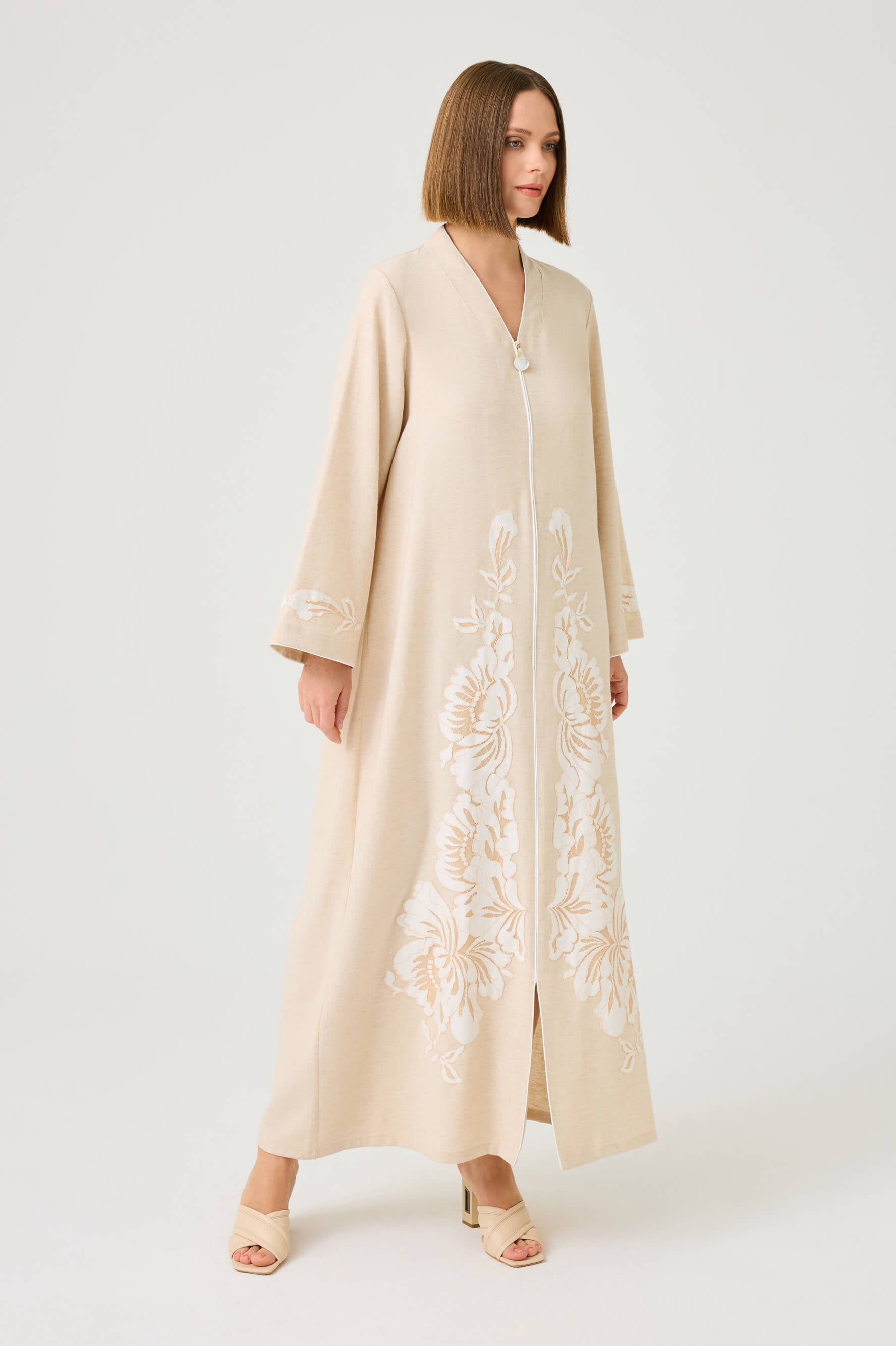Luxury beige linen dress by Bocan Couture