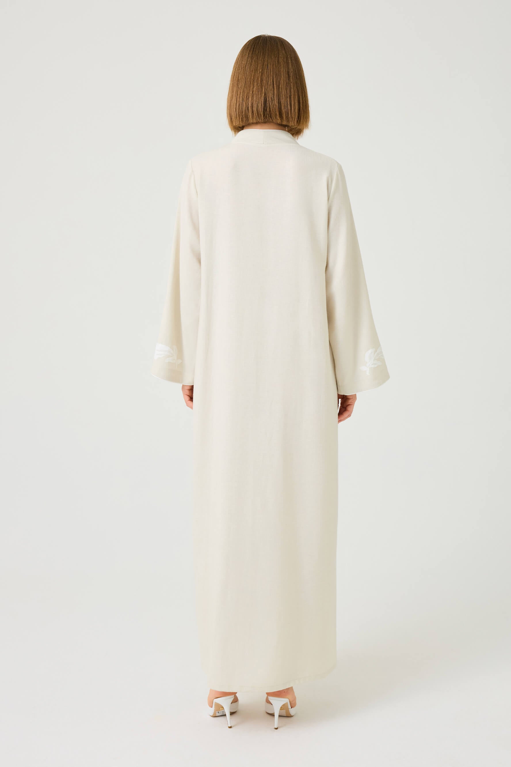 Liora Long Linen Zippered Dress with Off White Lace on Nile Green