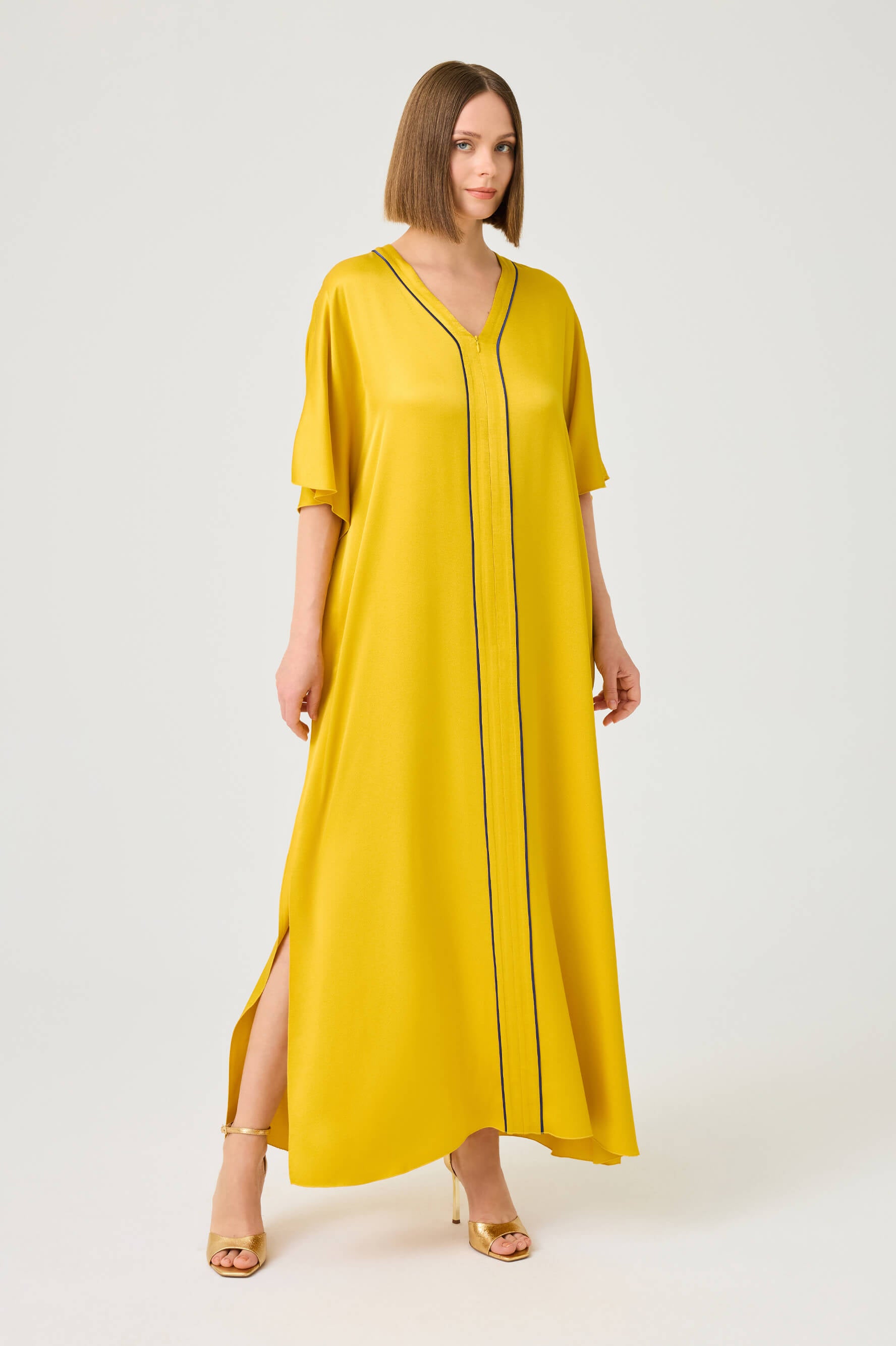 Cara Silky Zippered Kaftan Dress Saffron