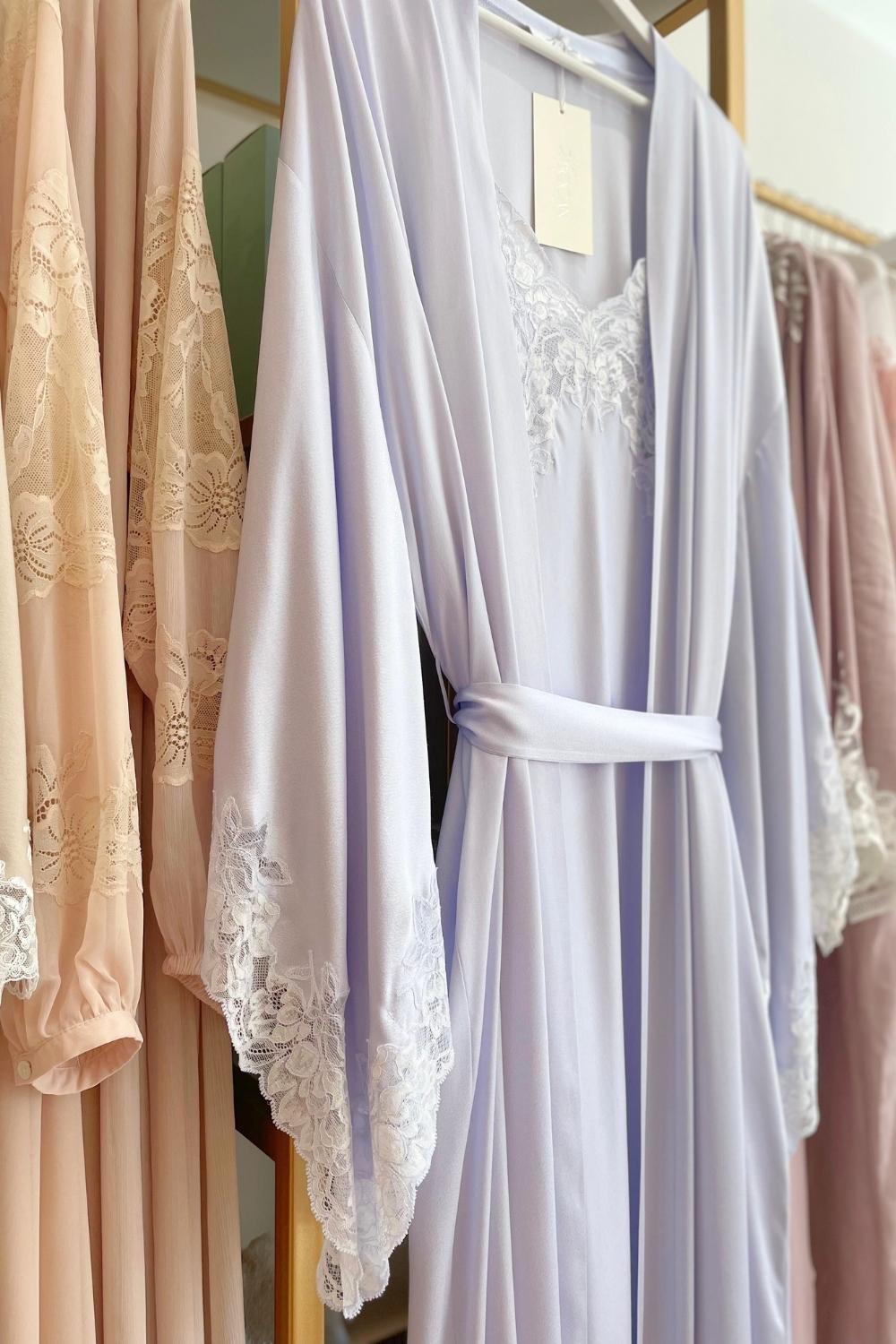 Heidi - Long Rayon Robe Set - Ice Blue