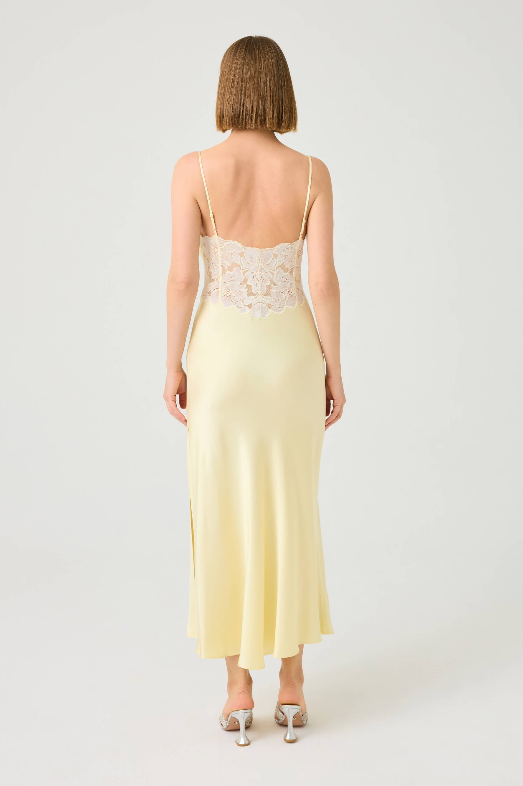 Caroline Long Rayon Nightgown with Butter Yellow Lace on Butter Yellow